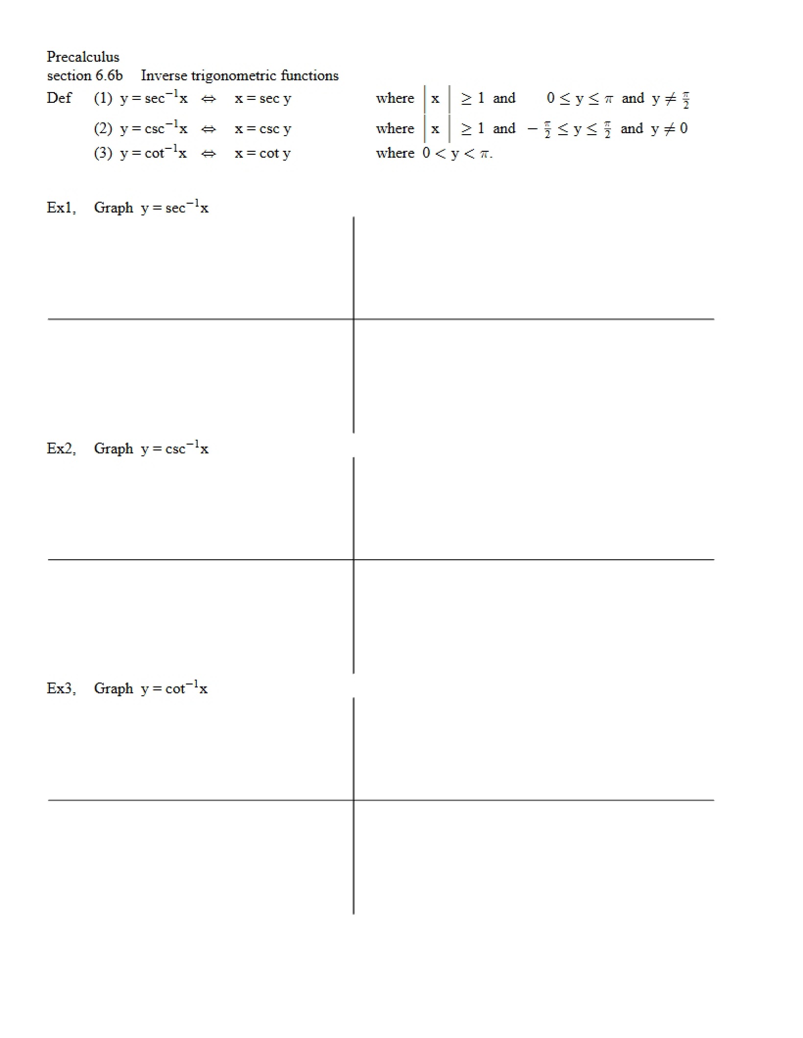 Inverse Trig Functions (Section 6.6b)