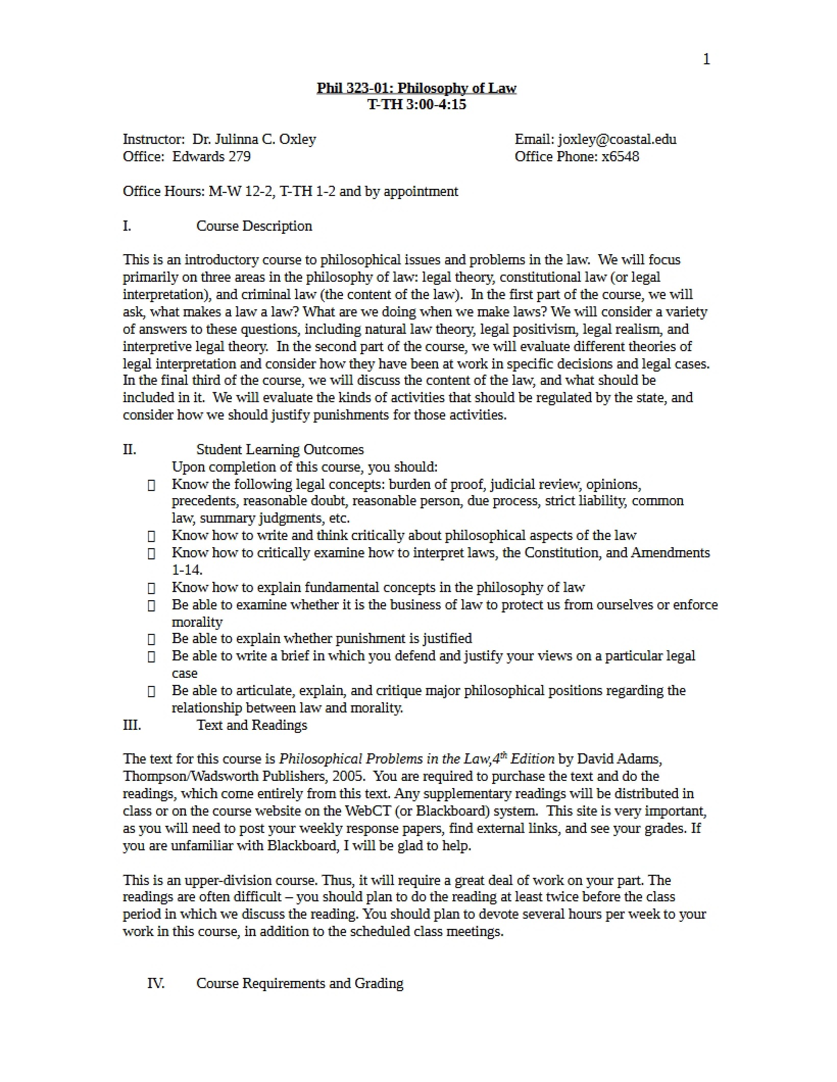 Philosophy of Law Syllabus