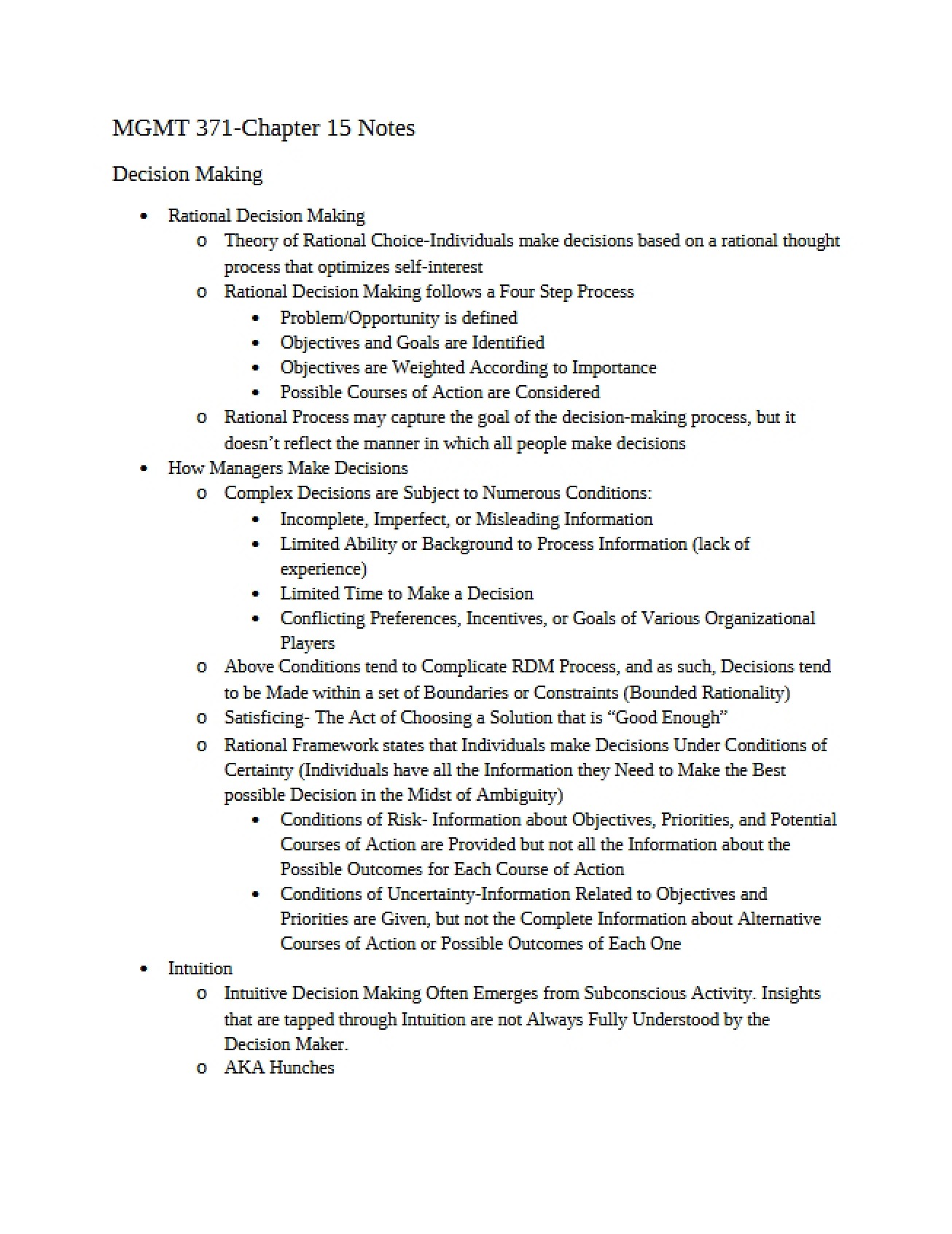 Managerial Decision-Making Processes