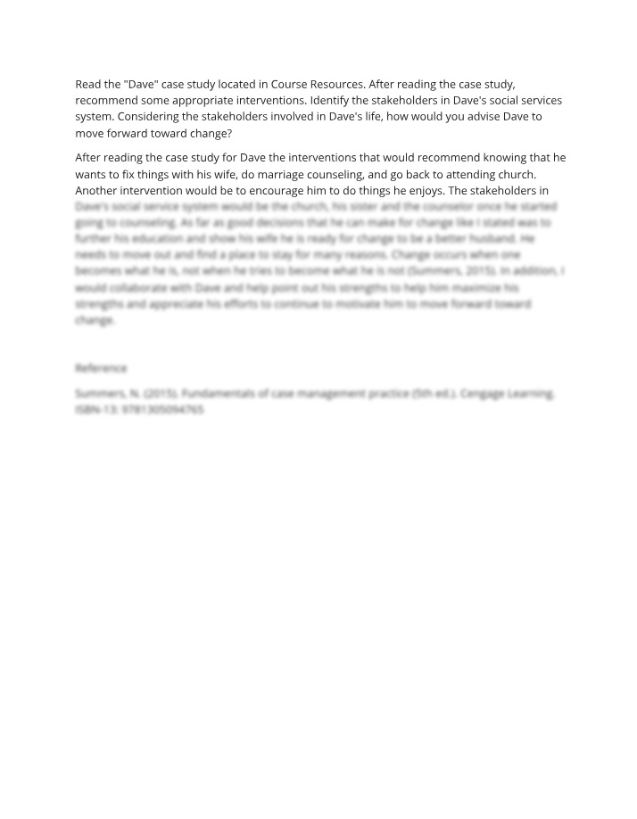 Case Study Analysis - Dave's Social Services Interventions