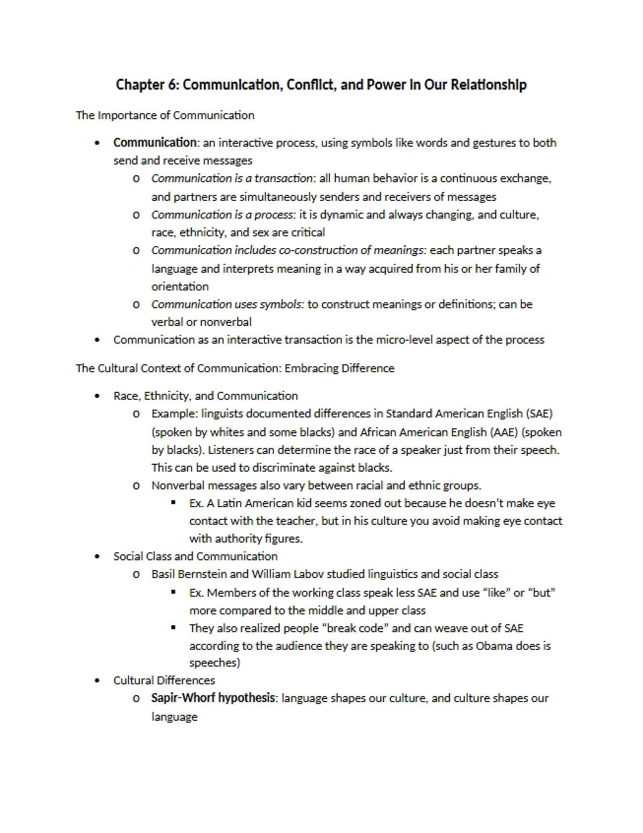 Exploration of Communication from Chapter Six