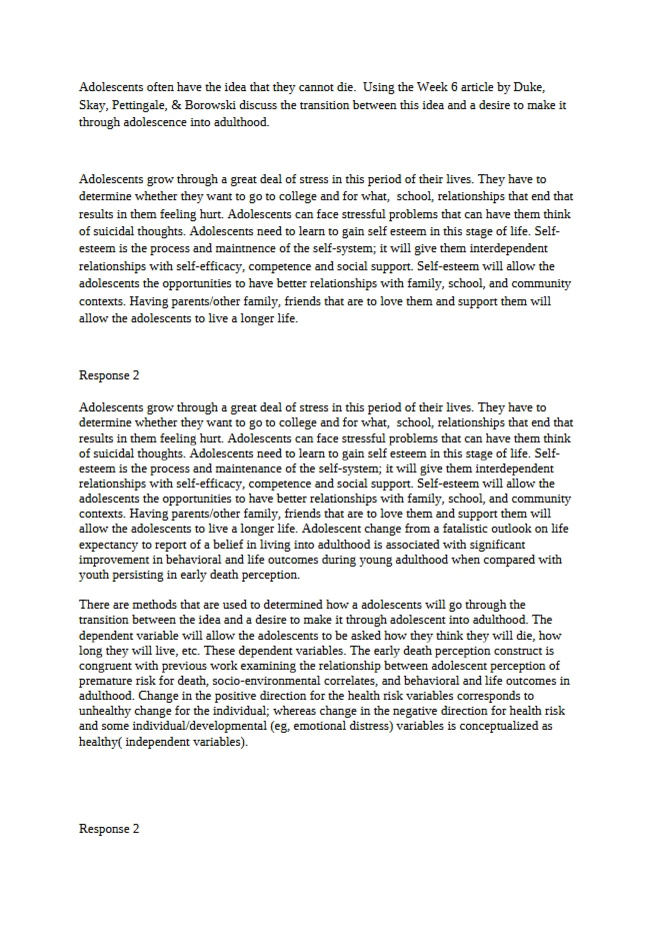 Study of Adolescents