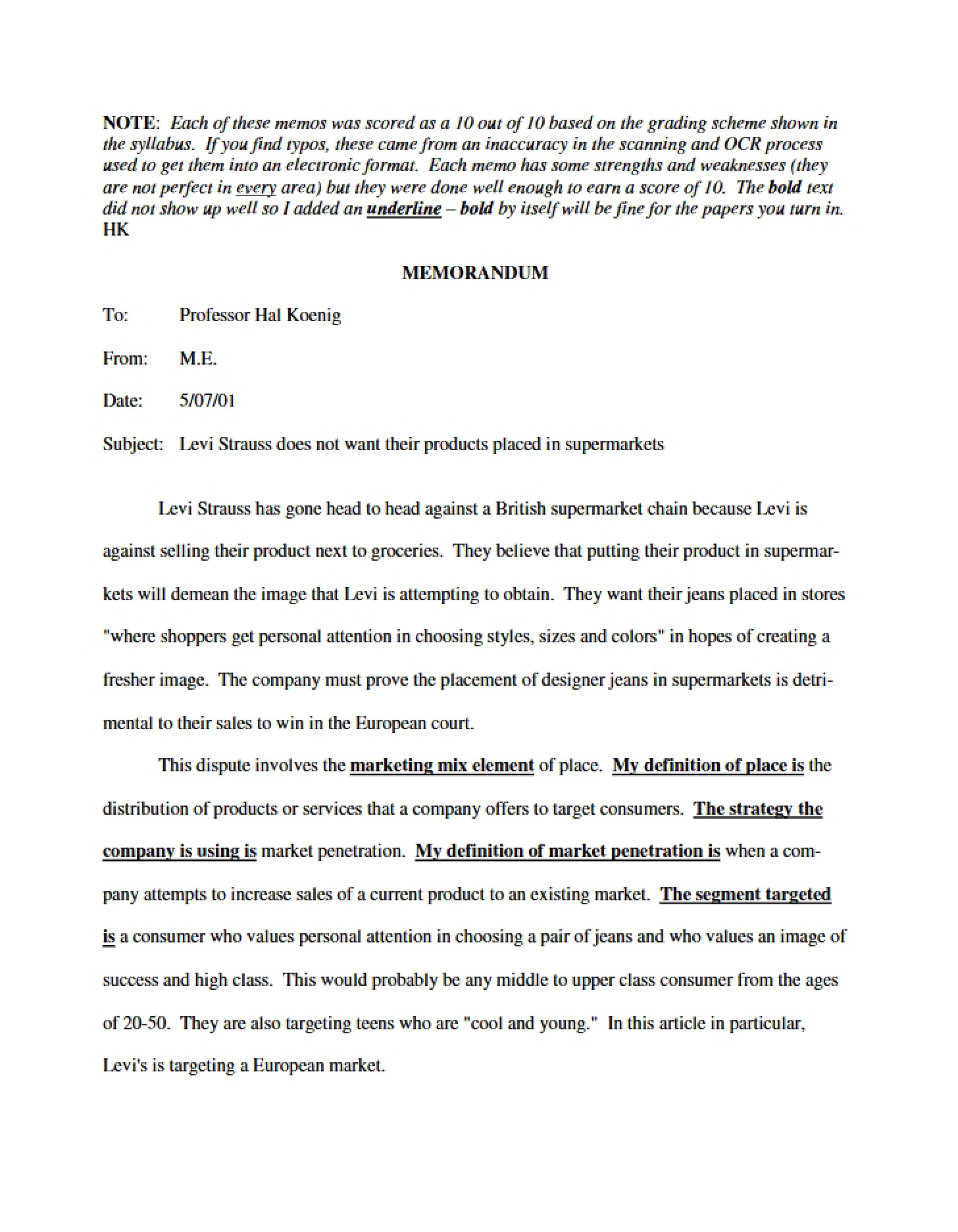 Examples of Memos