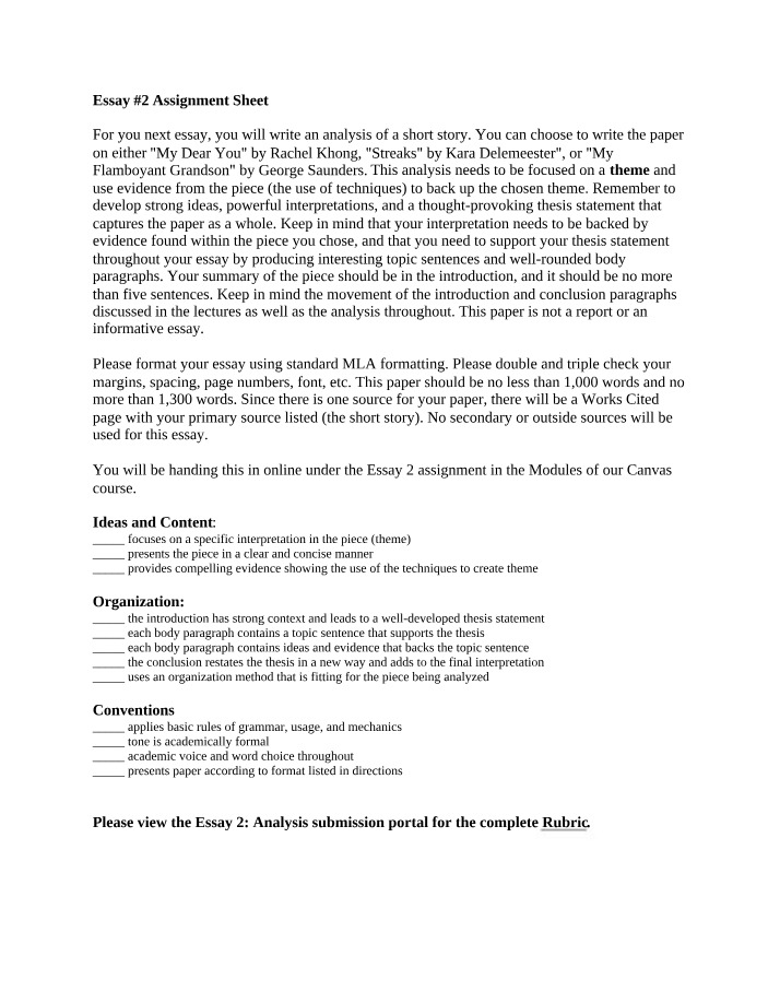 Directions for Analysis Essay