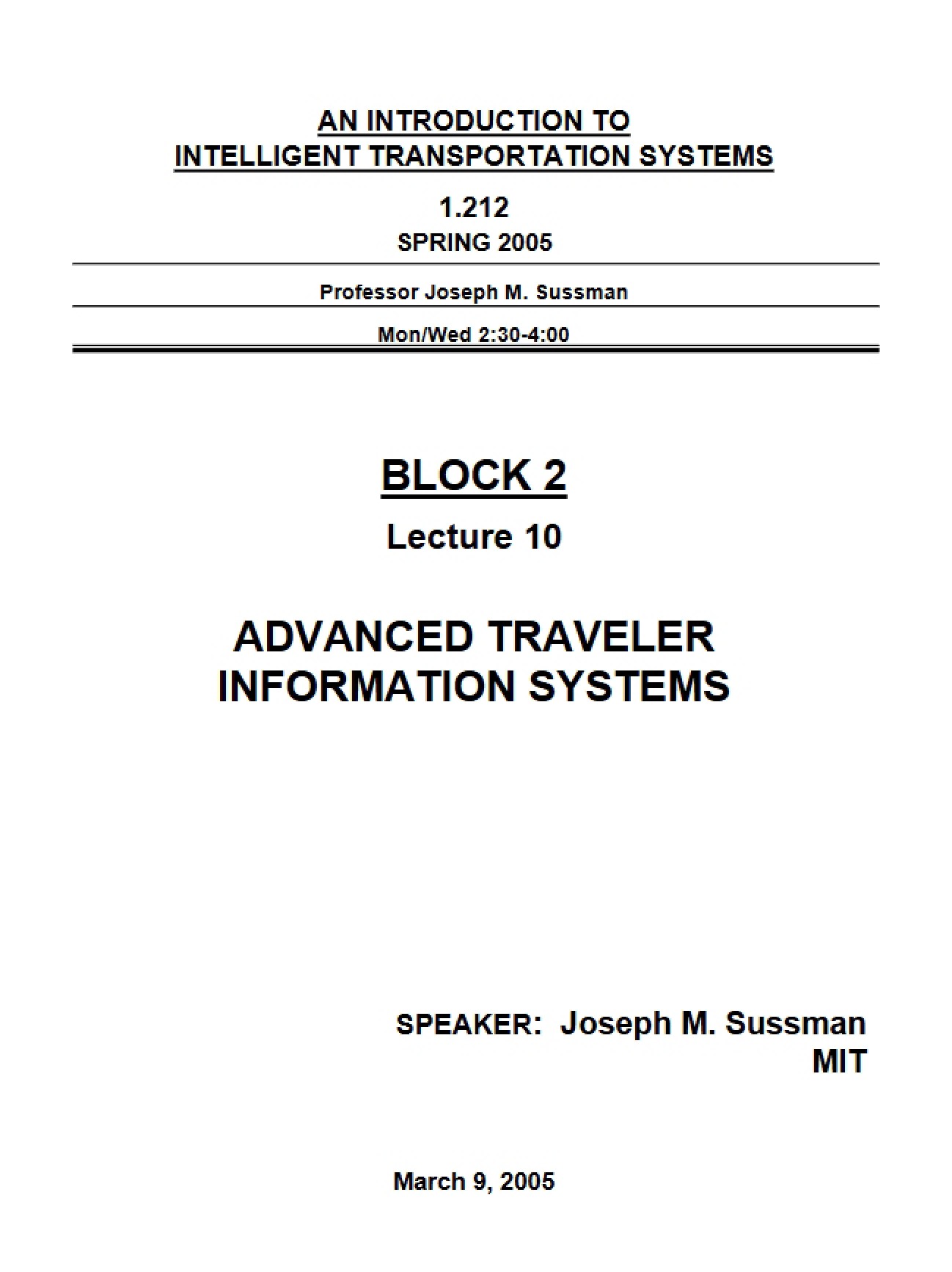 Intelligent Transportation Systems Introduction