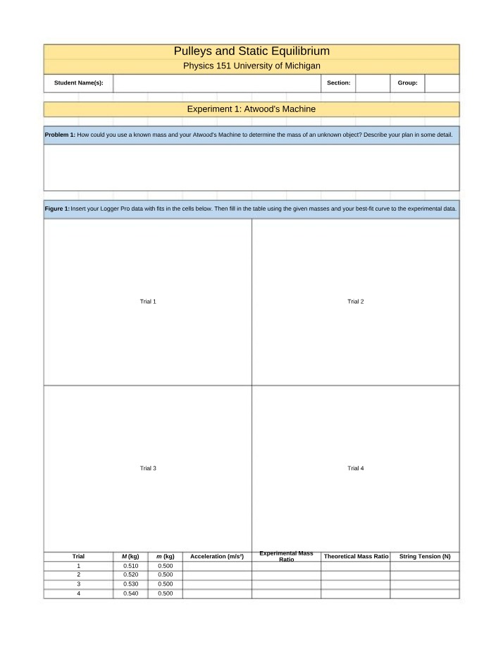 Lab Report - Pulleys and Static Equilibrium