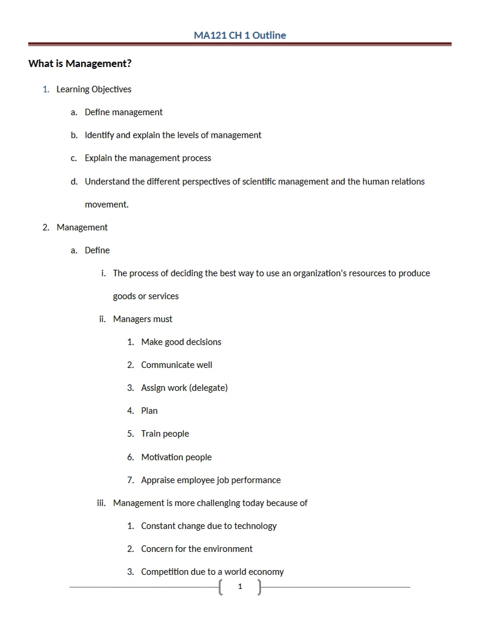 Management Definitions