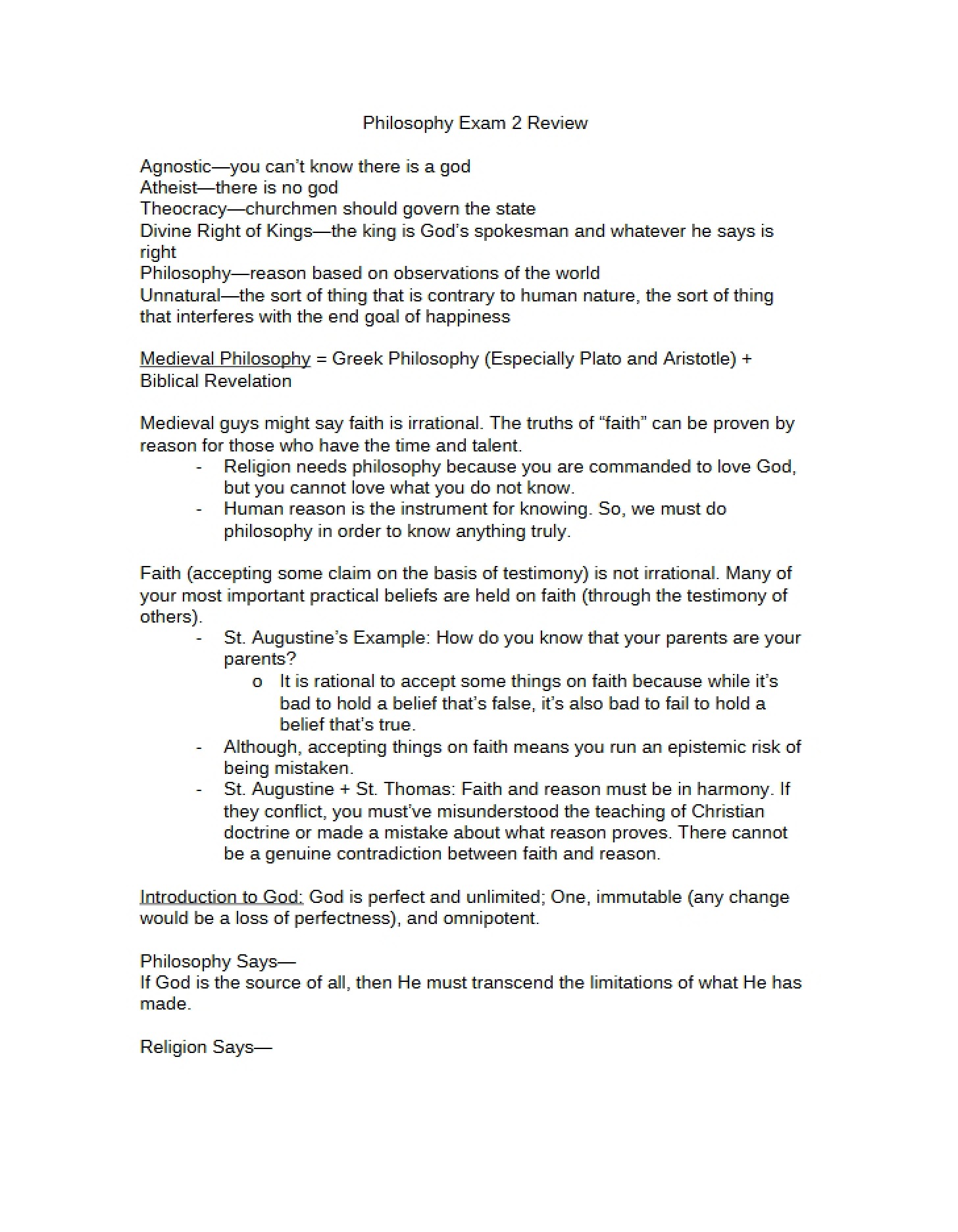 Review for Philosophy Exam 2