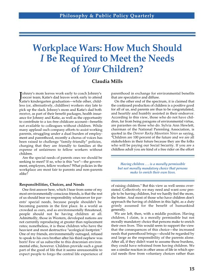 Workplace Wars - Balancing Needs and Children