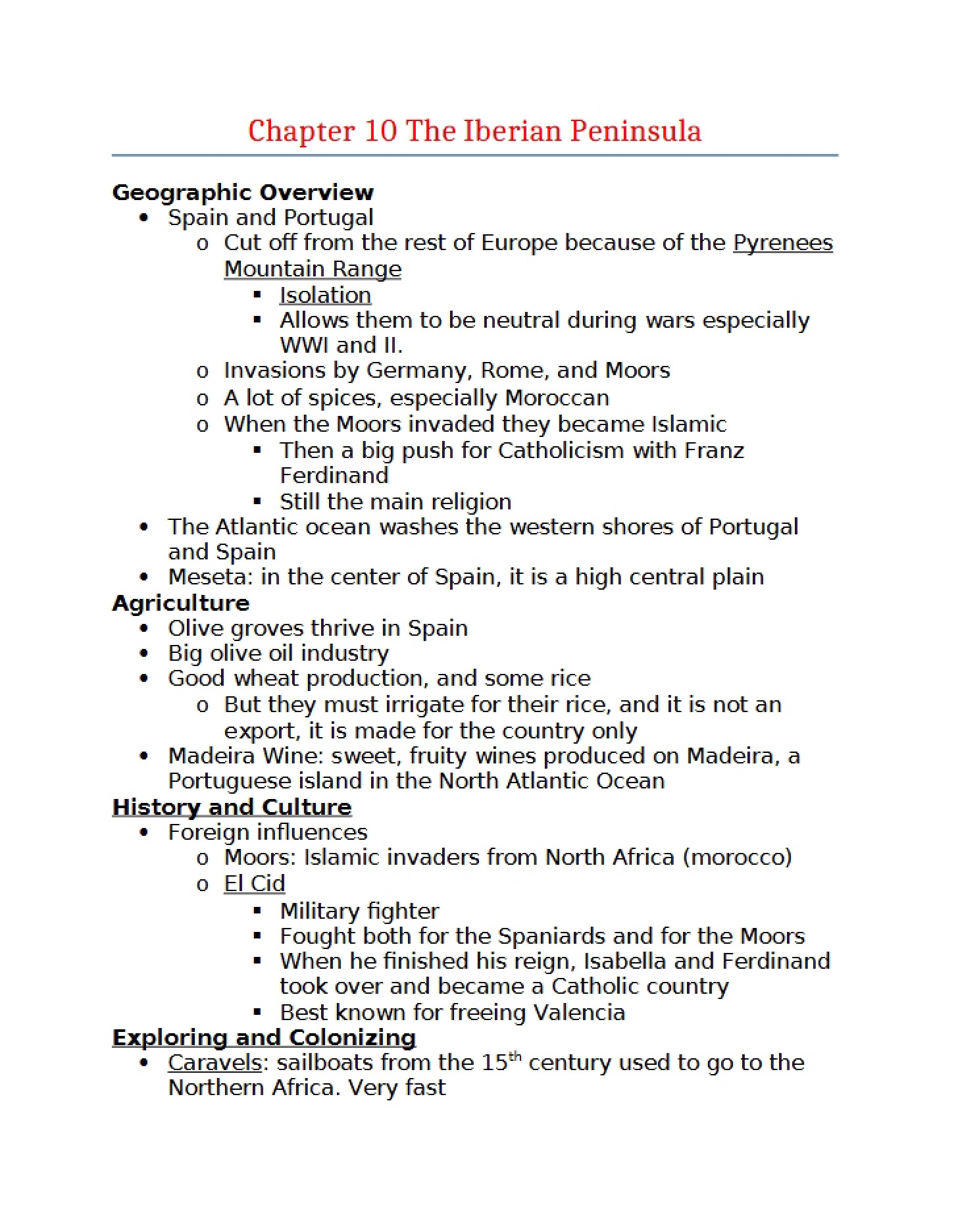 Regional Focus on the Iberian Peninsula Unit 10