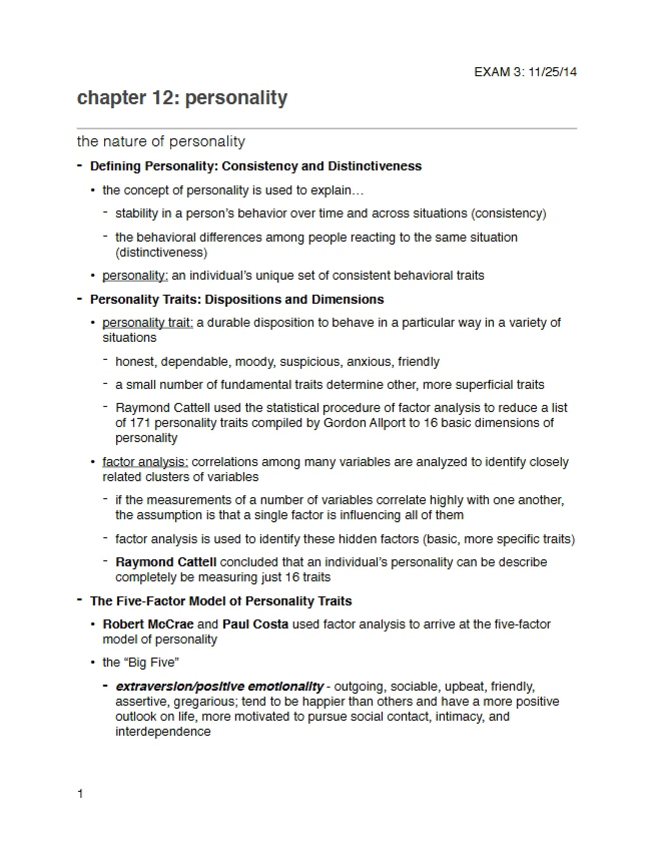 Chapter Twelve Outline for General Psychology
