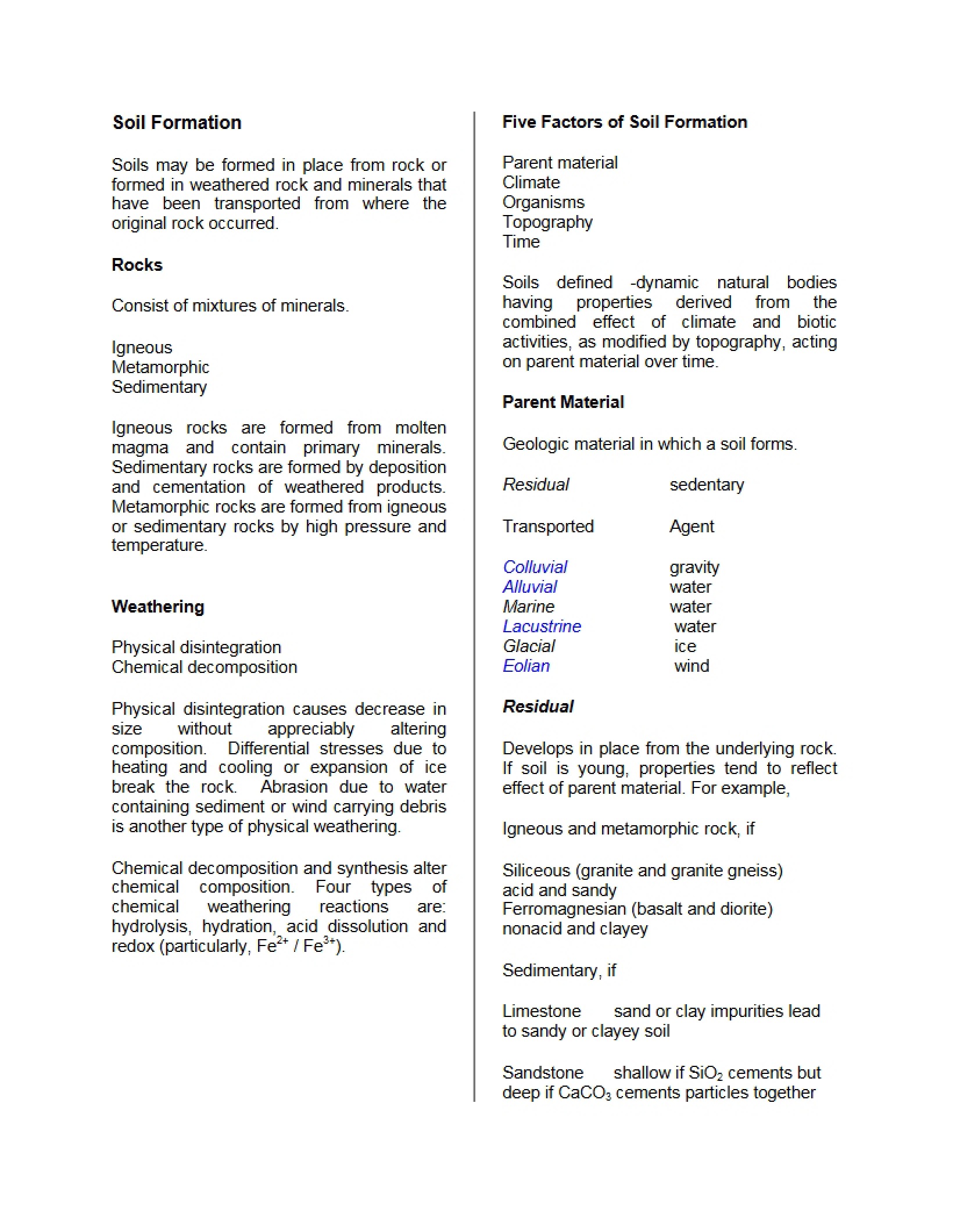 Formation of Soil