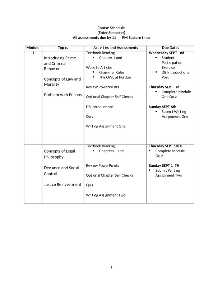 CSCI 601 Class Schedule