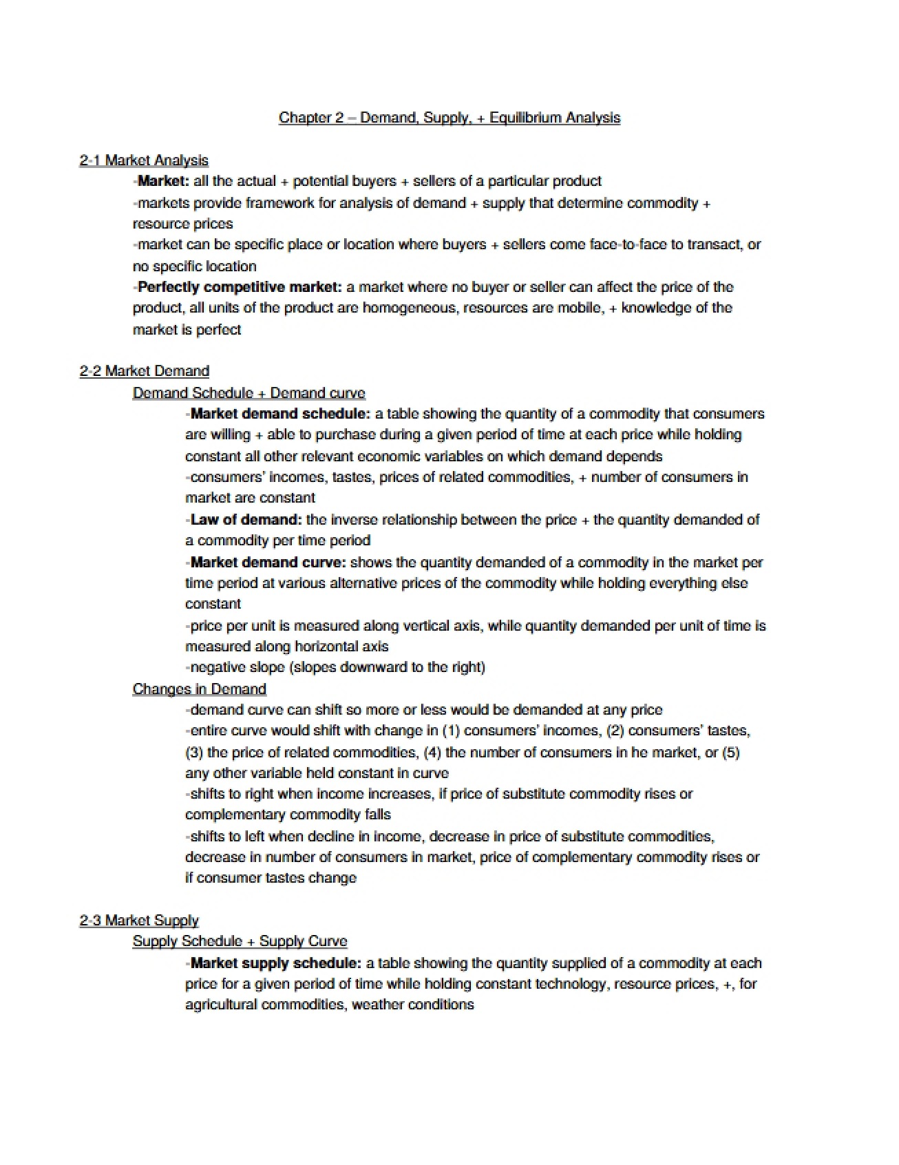 Equilibrium, Supply, and Demand Analysis Chapter Two