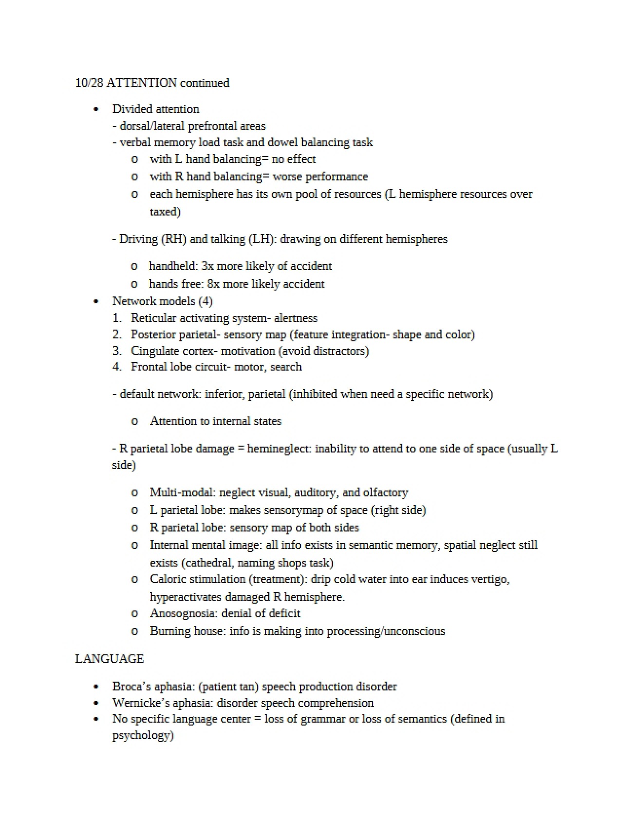 Neuropsychology Lecture Notes