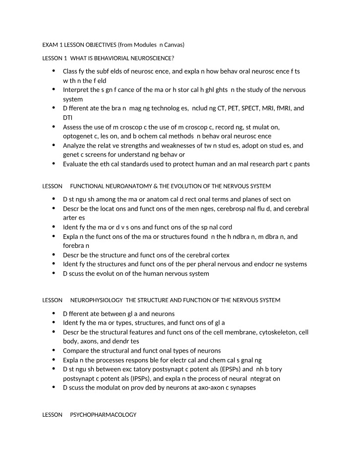 Exam 1 Study - Behavioral Neuroscience and Neuroanatomy