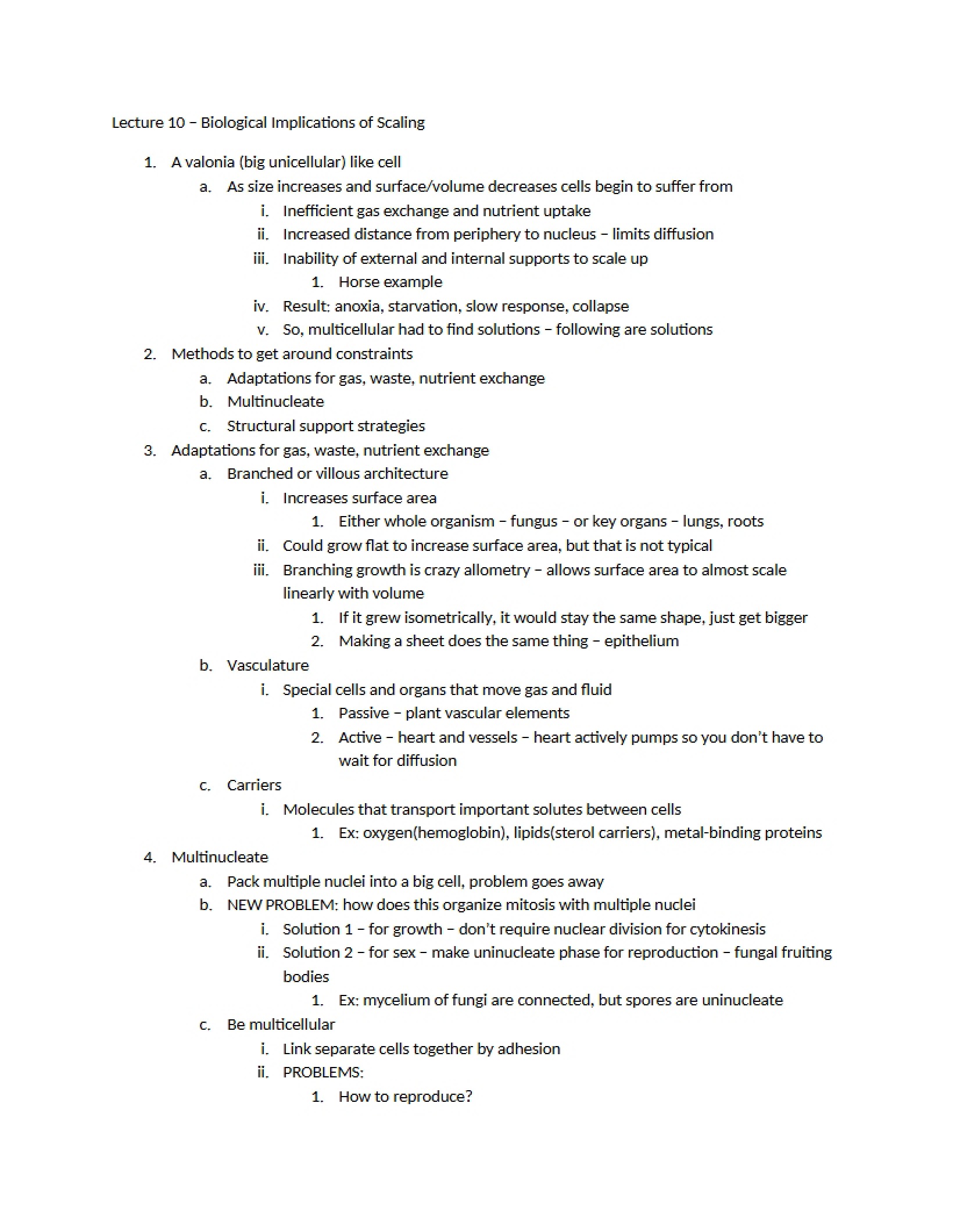 Scaling Biological Implications (Lecture 10)