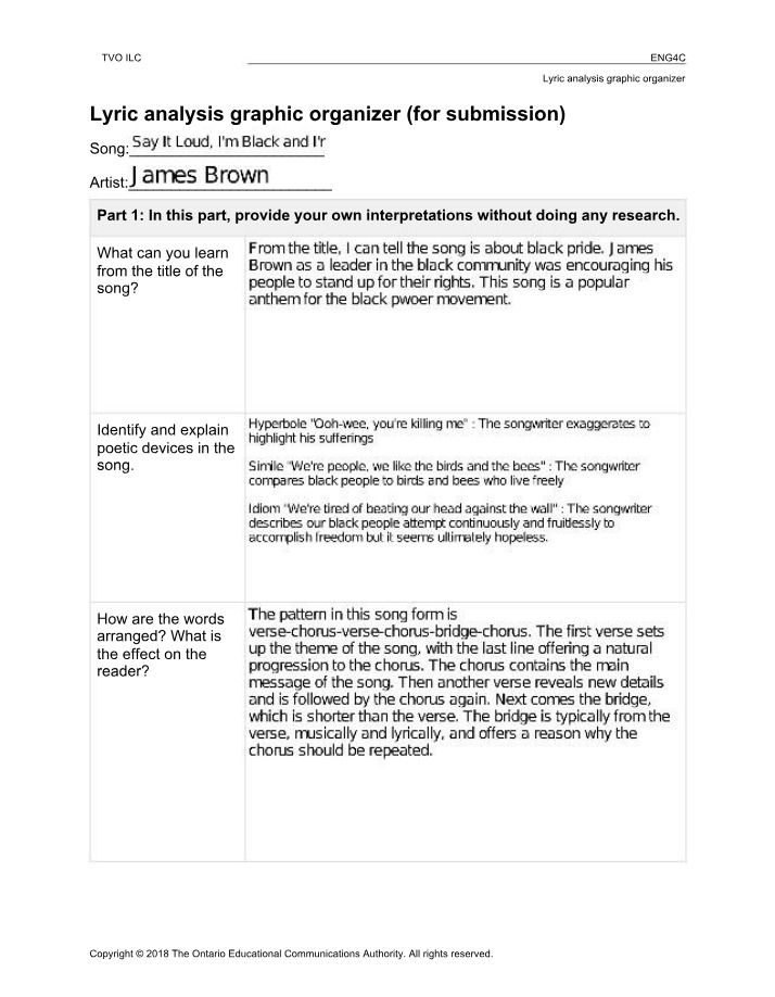 Organizer for Lyric Analysis