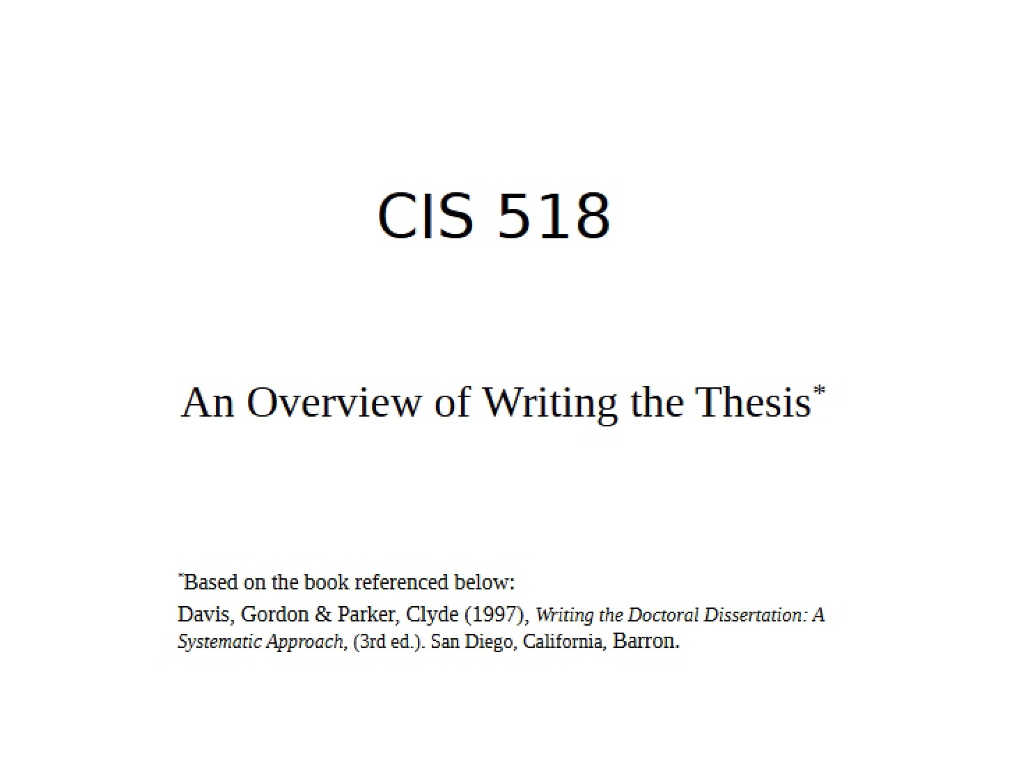Thesis Writing Overview
