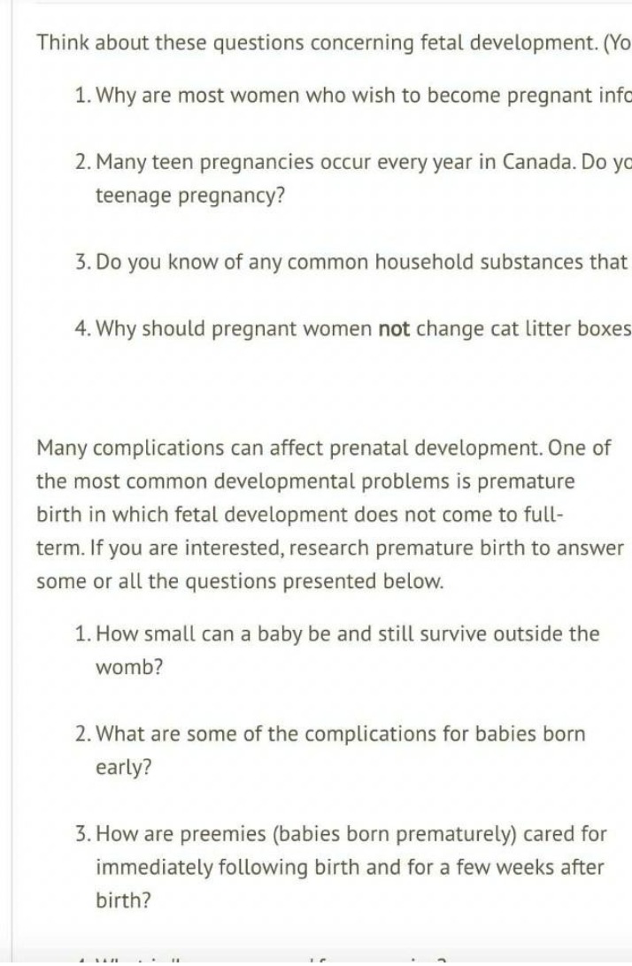 Questions on Fetal Development and Prenatal Complications