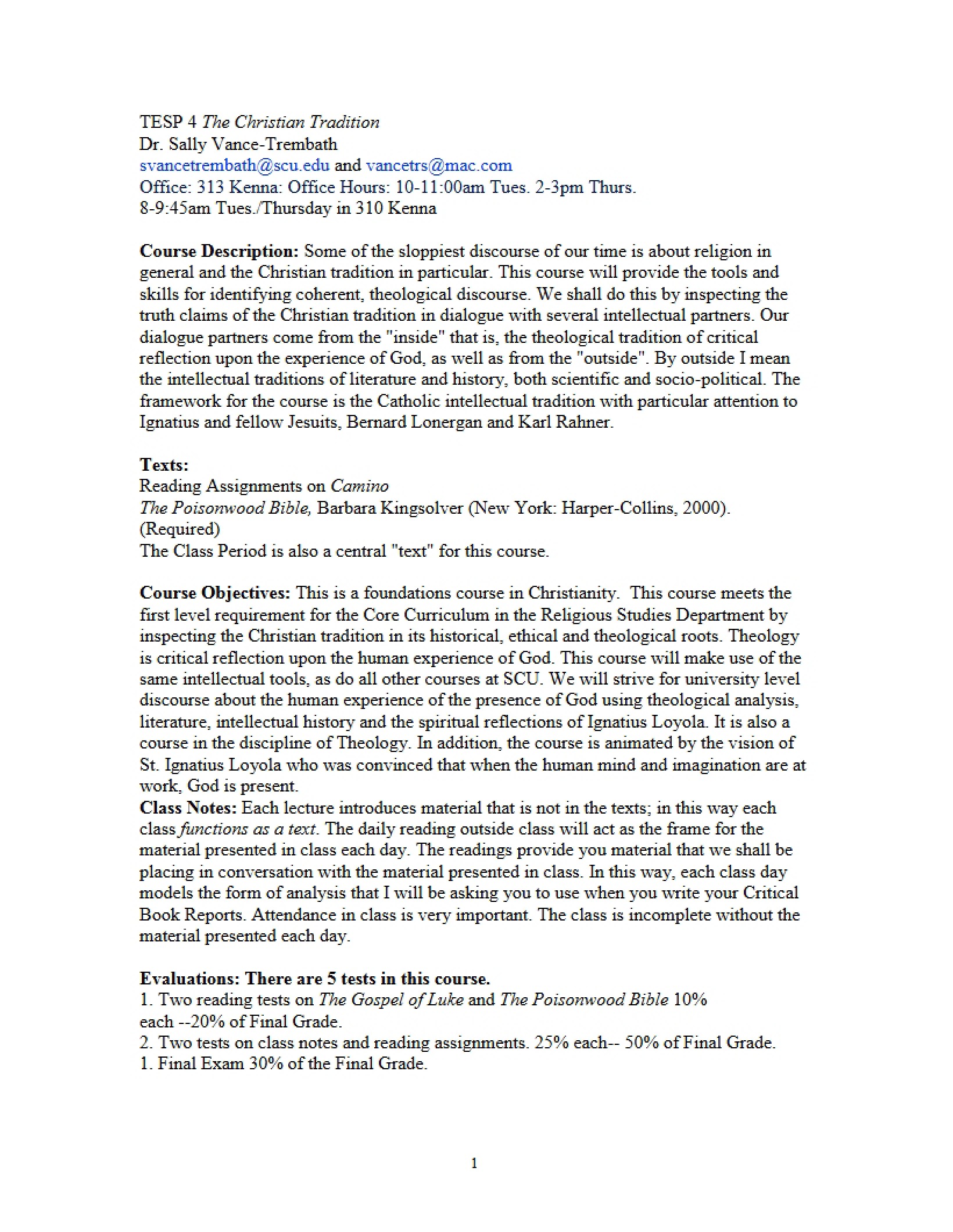 Christian Tradition Syllabus