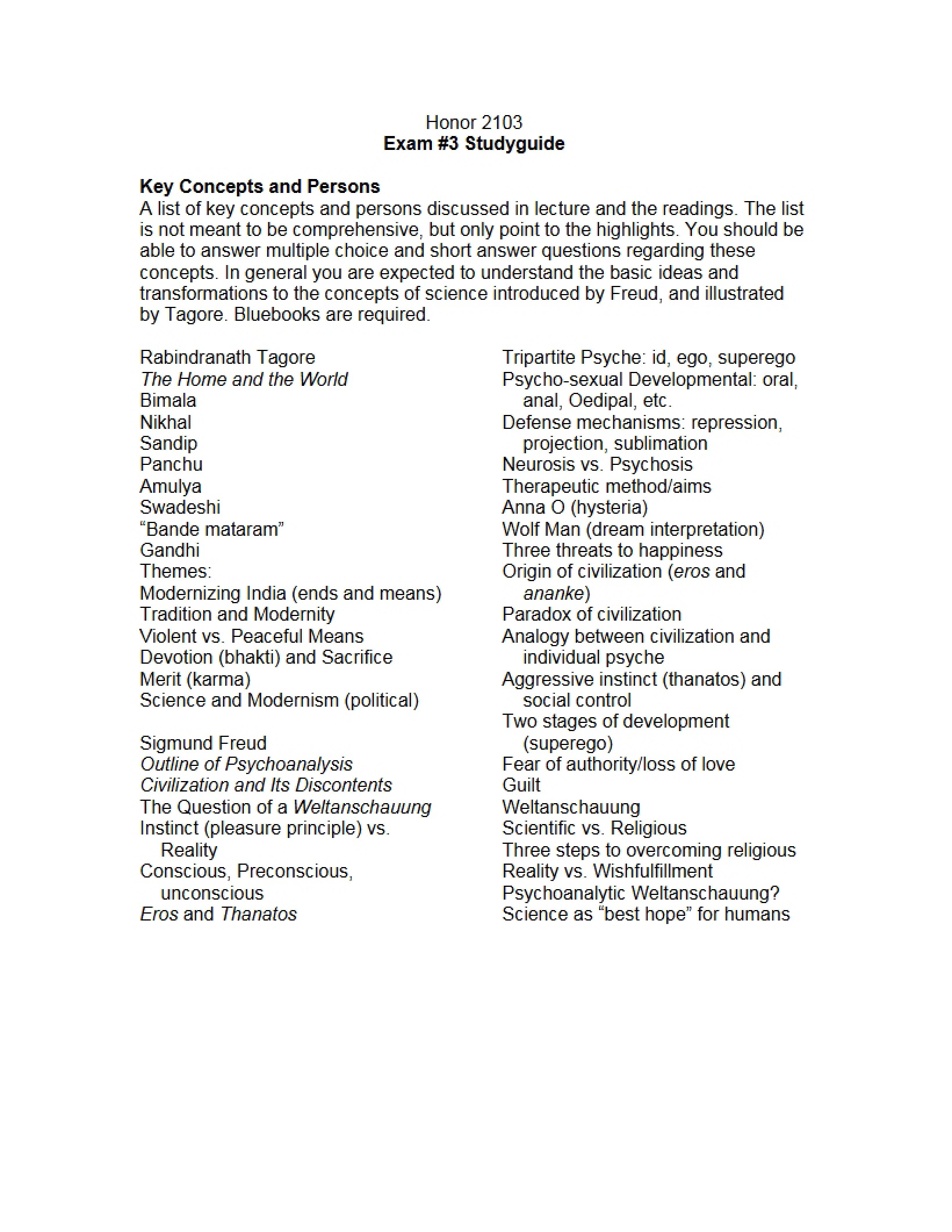 Study Guide for Third Exam
