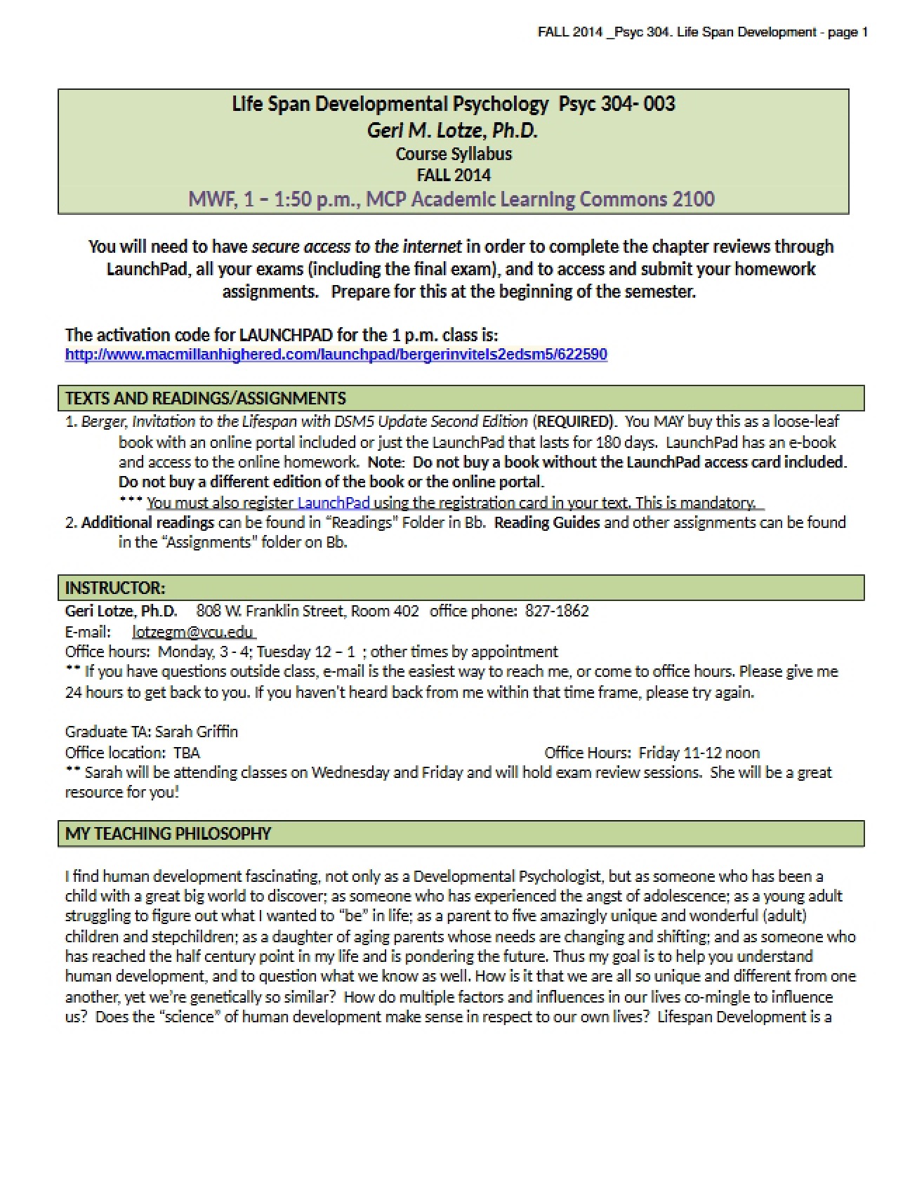 Syllabus for Fall 2014 Session (1 PM)
