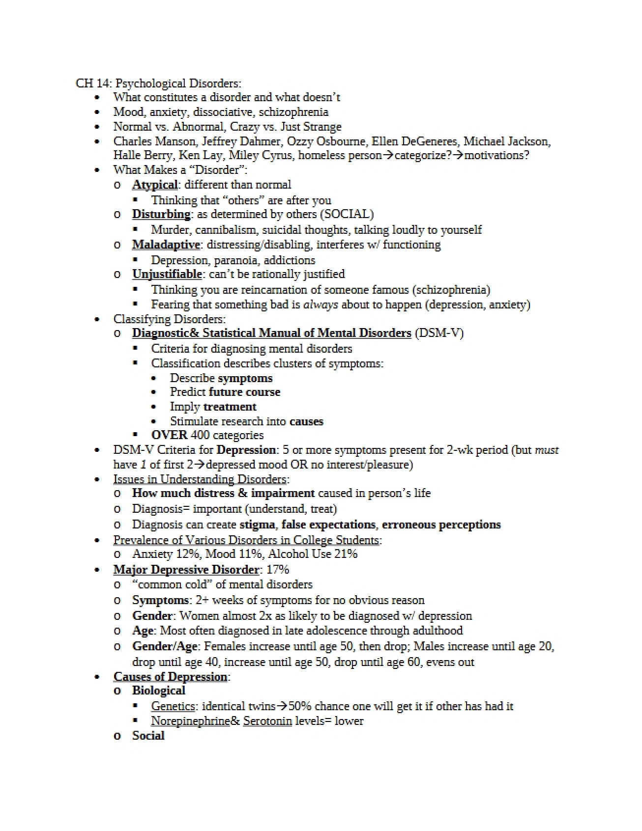 Psychological Disorders Ch. 14