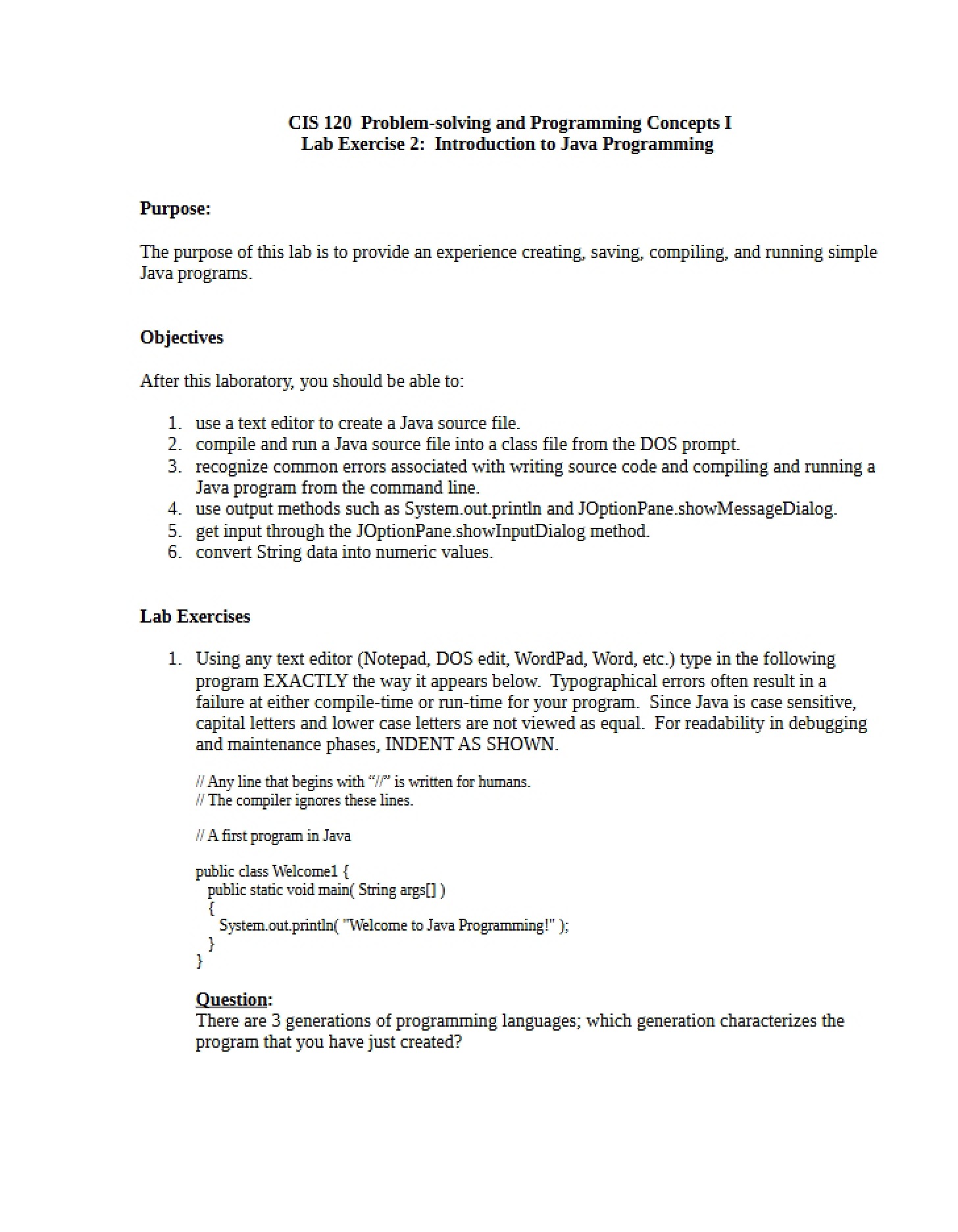 Intro to Java Programming Lab Exercise Two