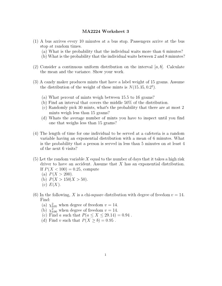 Worksheet 3 for MA2224