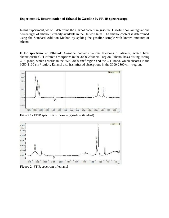 Experiment 9 - FT-IR Spectroscopy of Ethanol in Gasoline