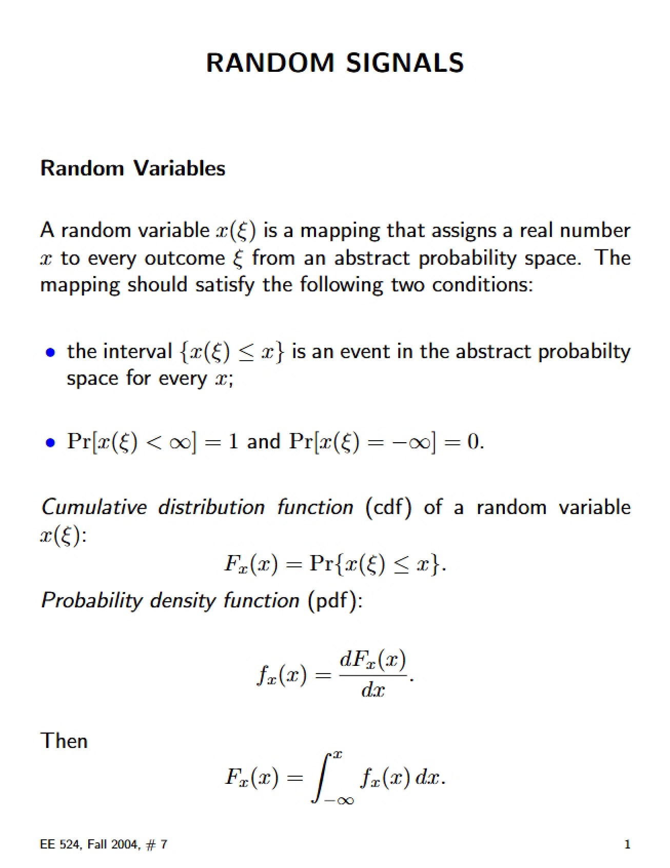 Introduction to the Study of Random Signals