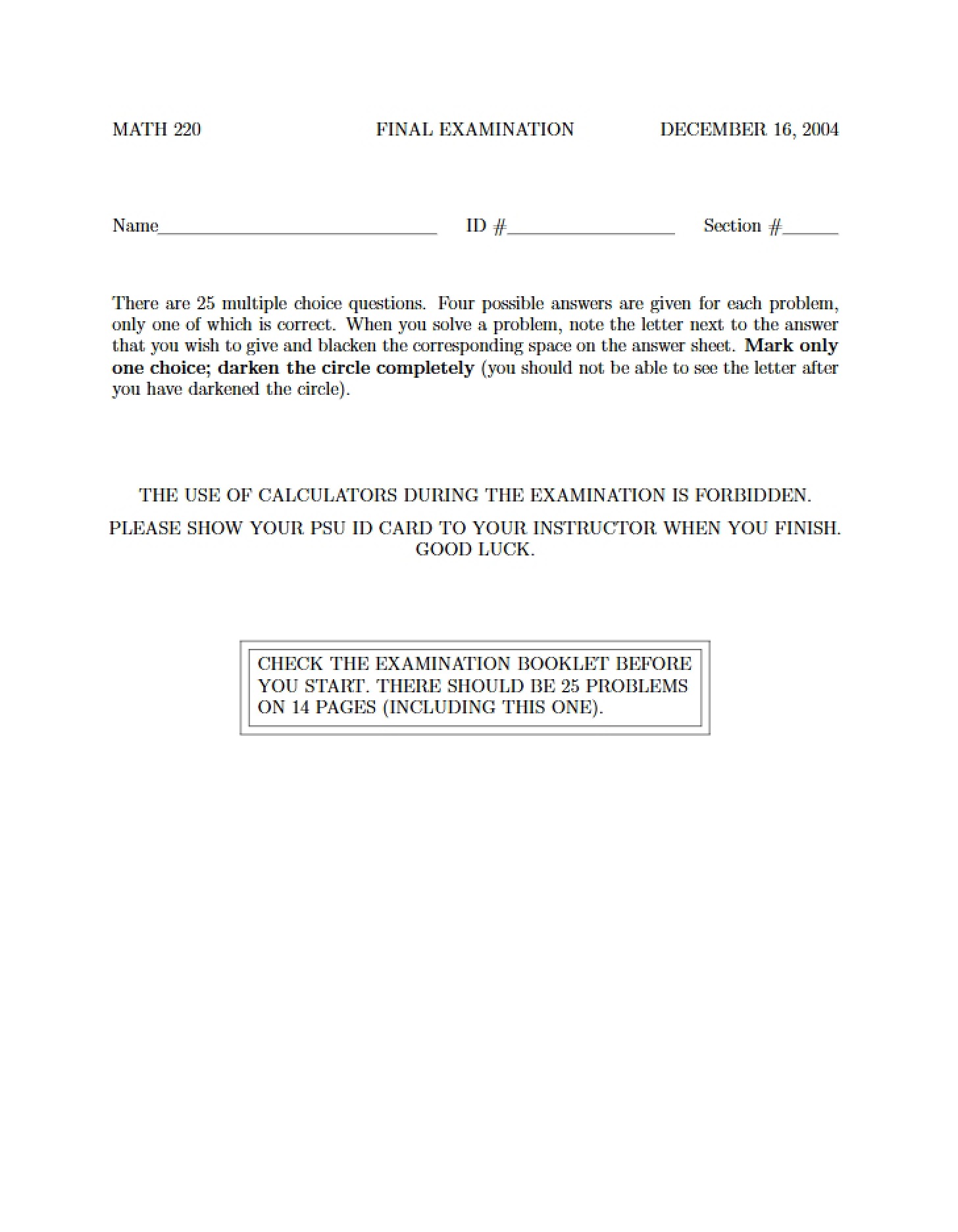 Review Material Math 220
