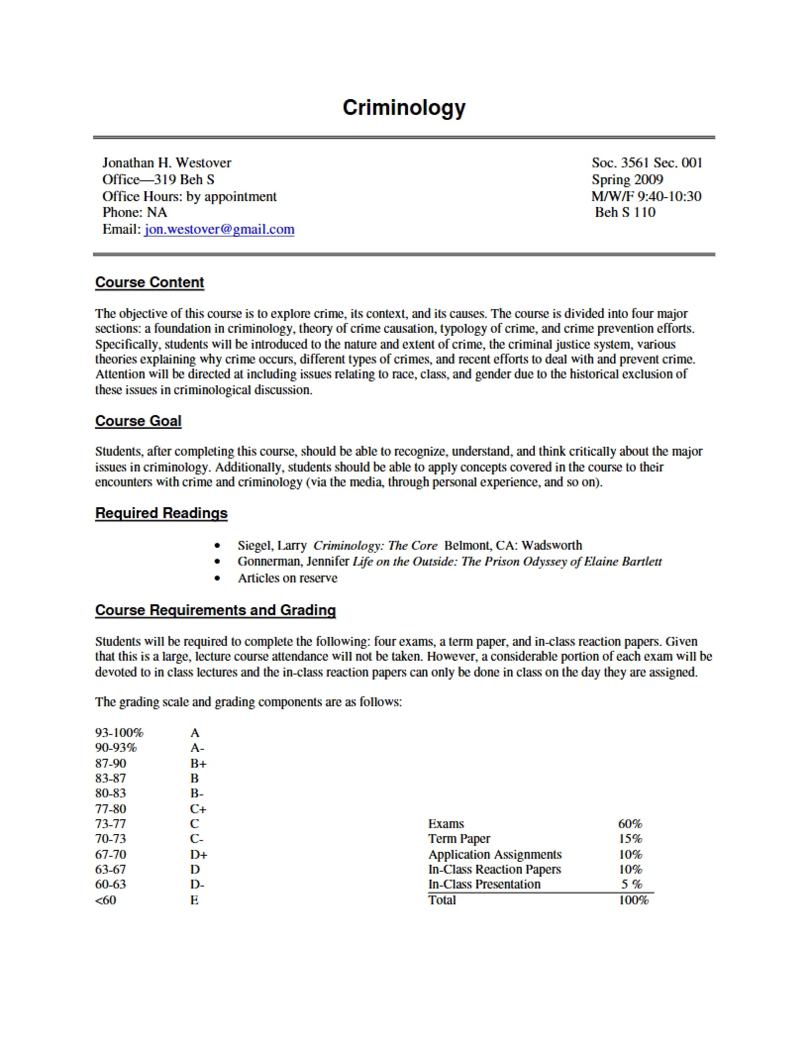 Syllabus for Criminology