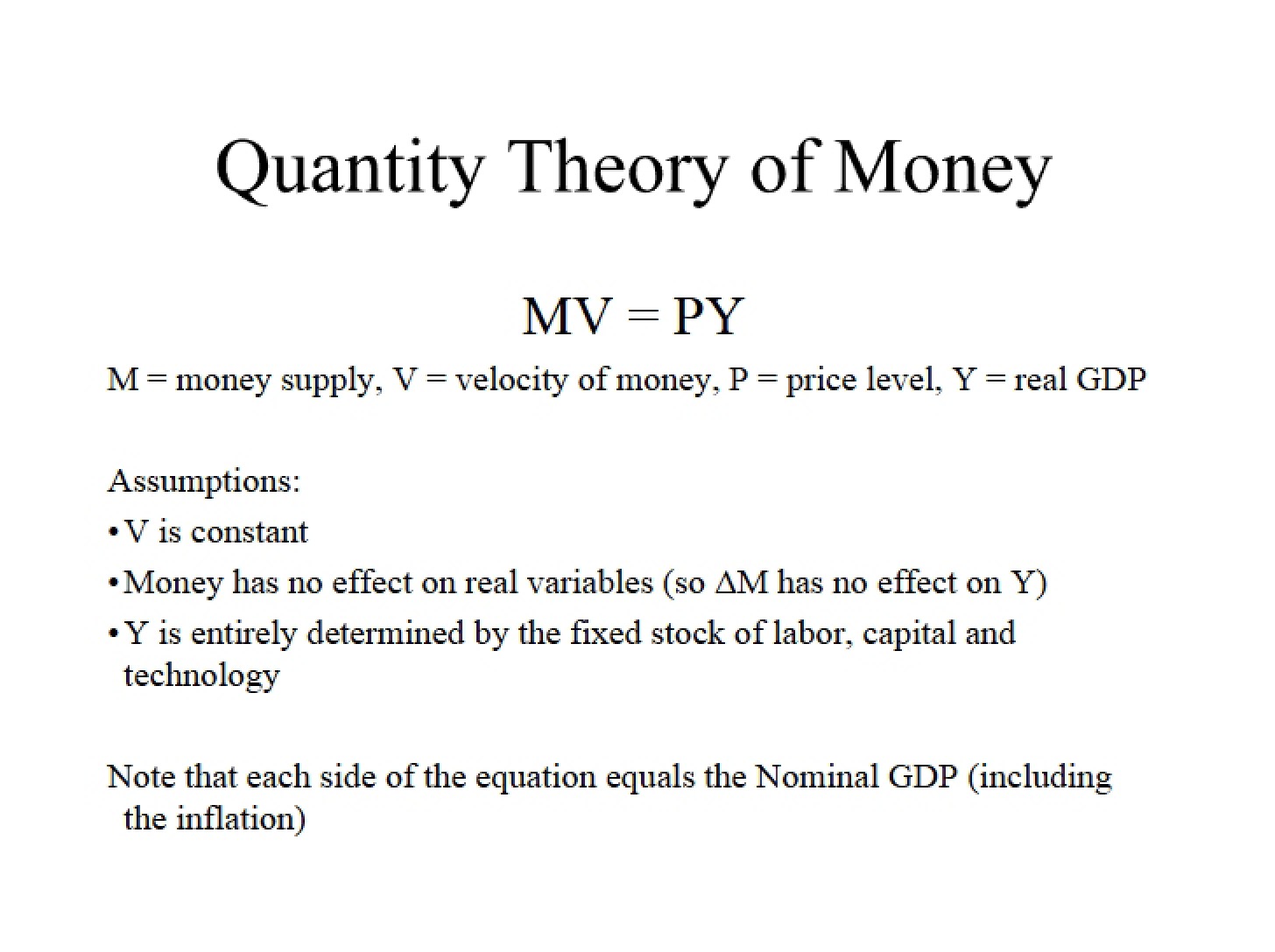Theory of Money Quantity