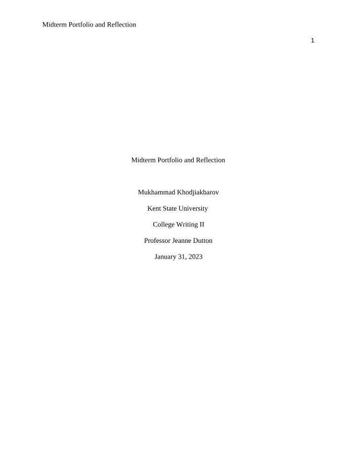 Midterm Reflection and Portfolio
