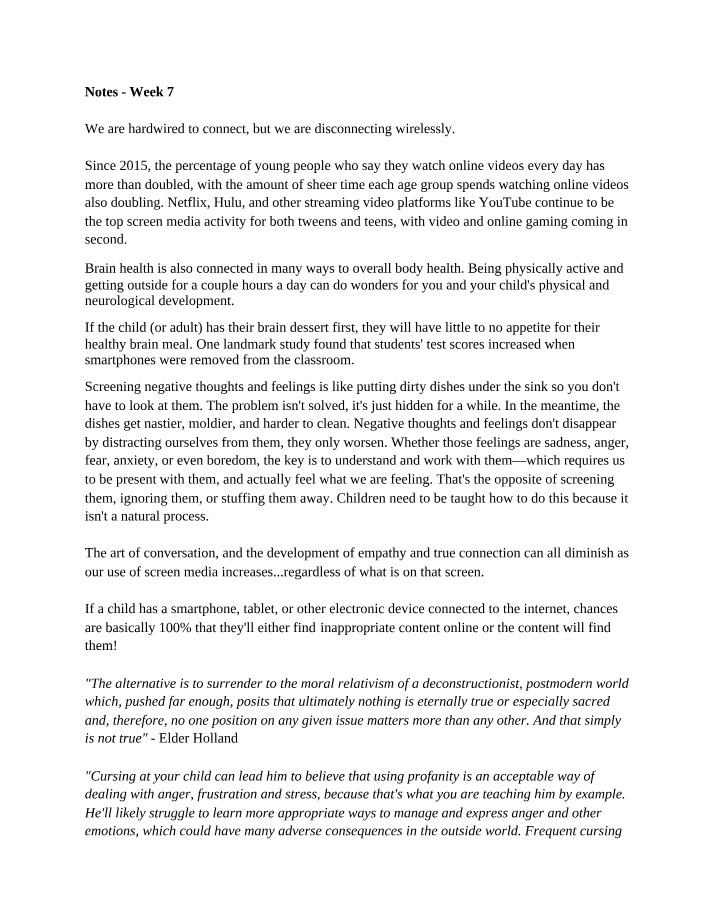 Week 7 Reflection Notes