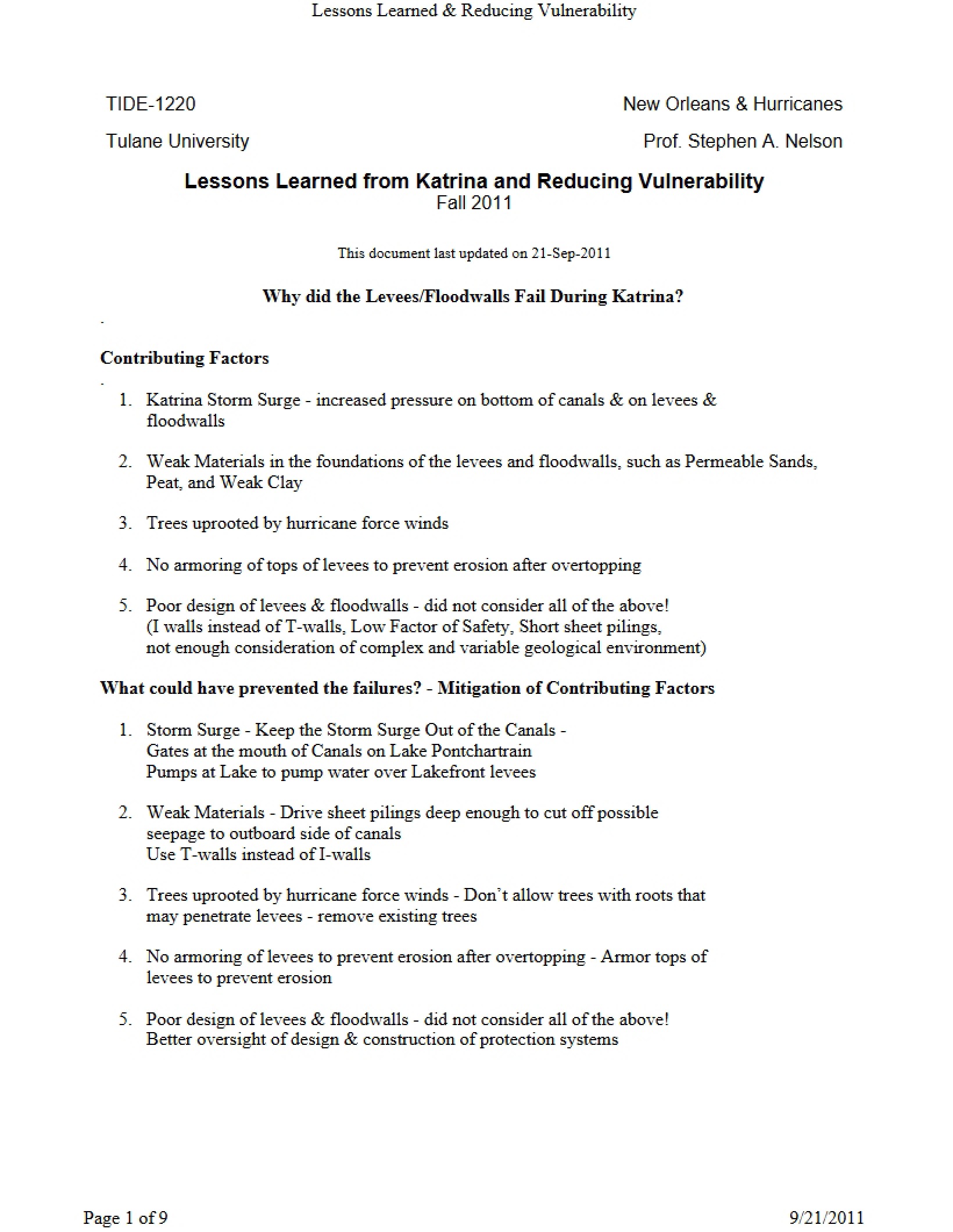 Vulnerability Reduction Katrina Case