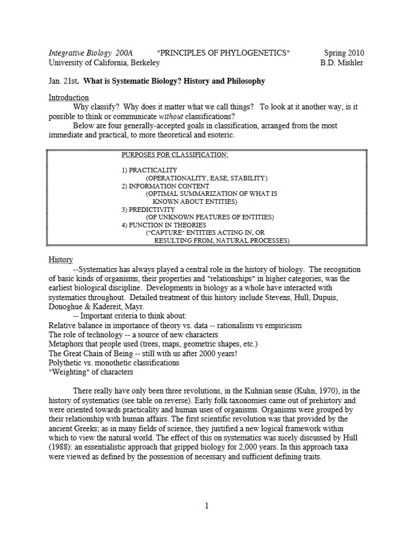 Philosophy and History Systematic Biology