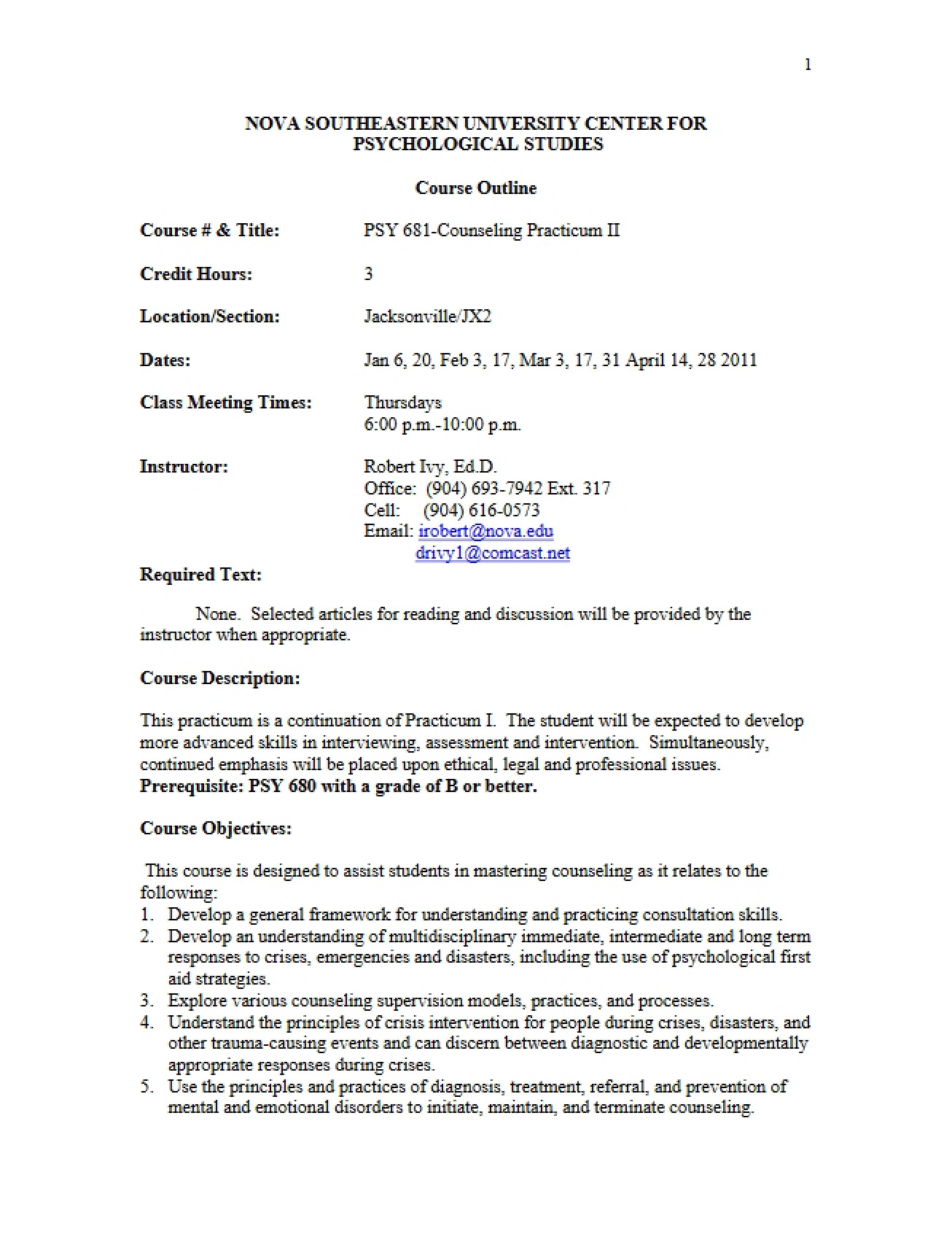 Second Practicum Course Outline