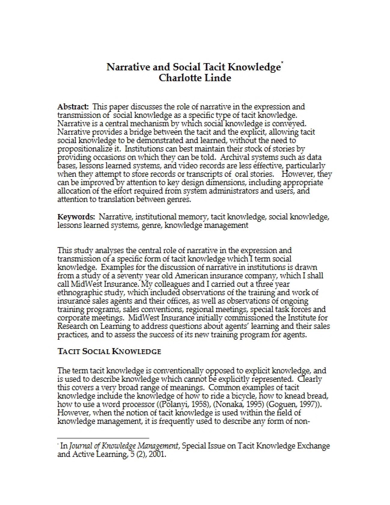 Social Tacit Knowledge and Narrative