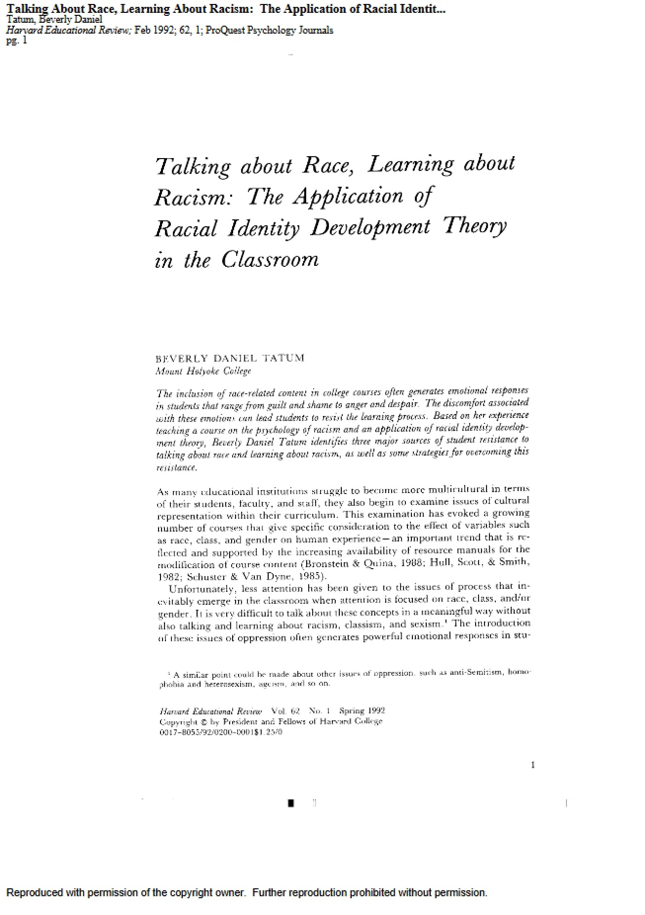Applying Racial Identity Development Theory