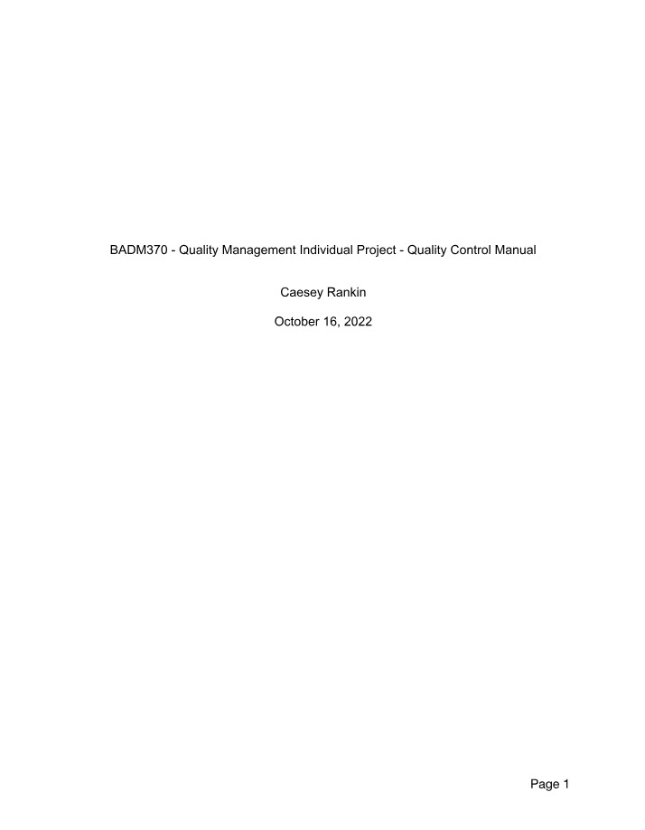 Quality Control Manual - Week 4 Individual Project