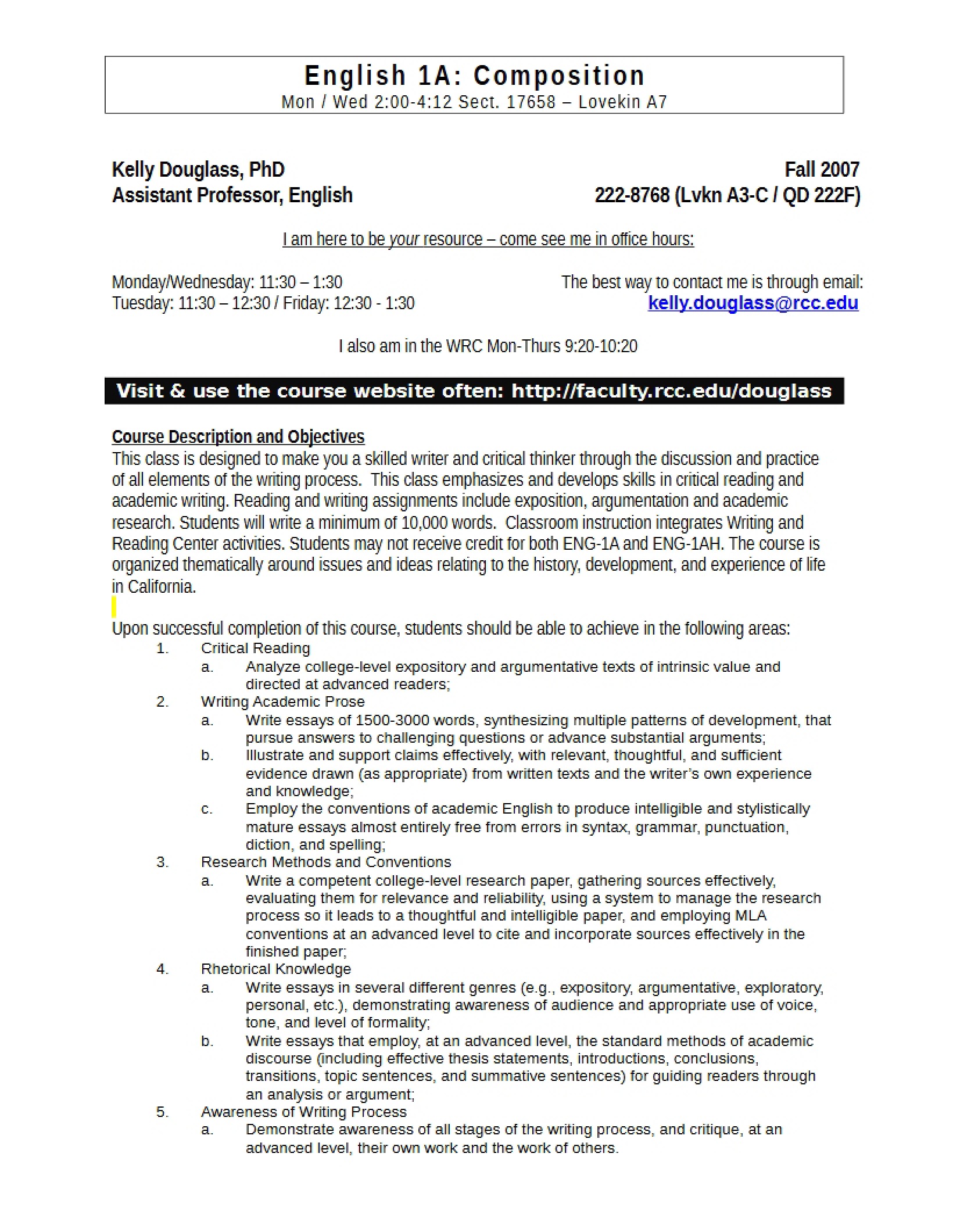 English Composition Course Syllabus