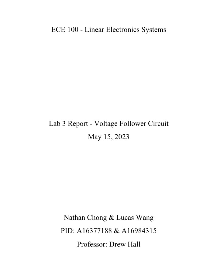 Experimental Procedure and Circuit Analysis for Voltage Follower