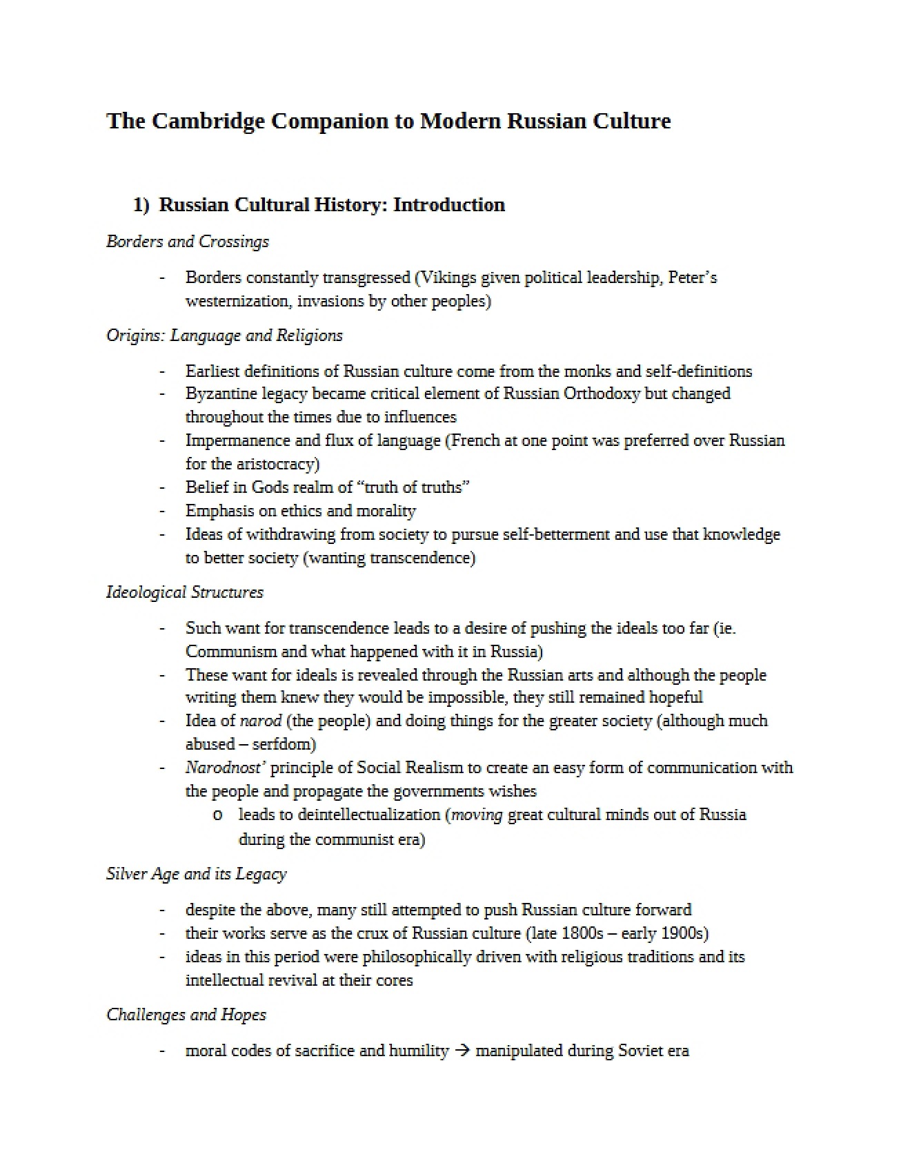 Modern Russian Culture Cambridge Companion