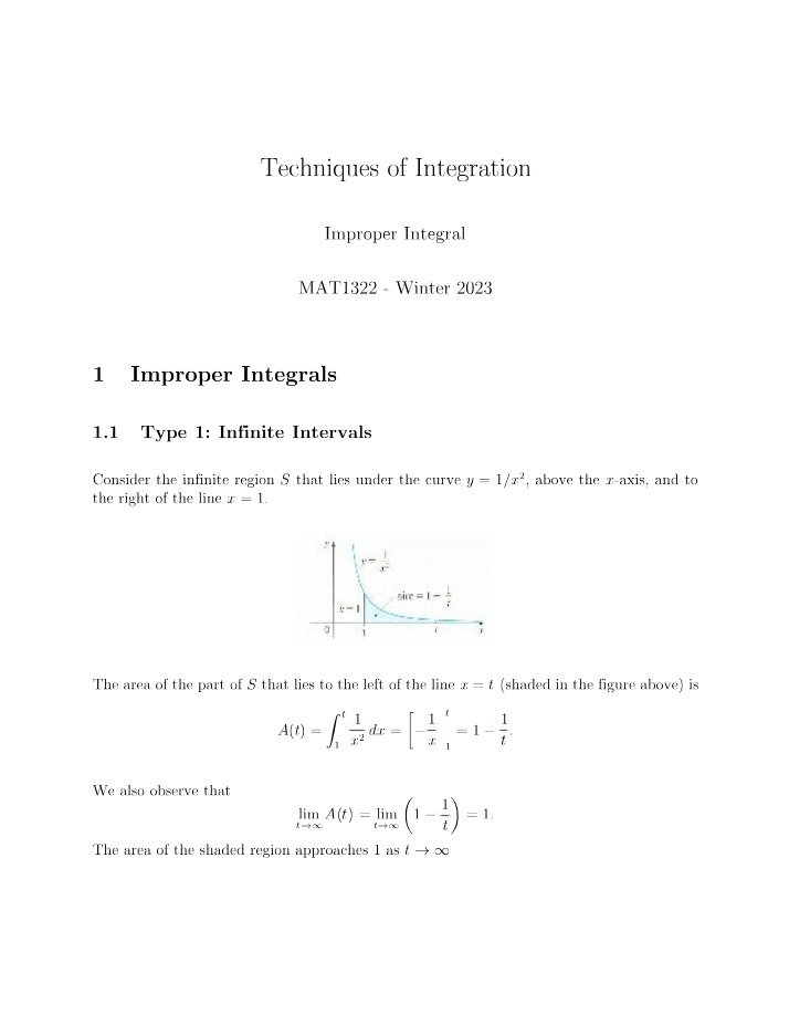 Course Notes - Improper Integrals (W2023)