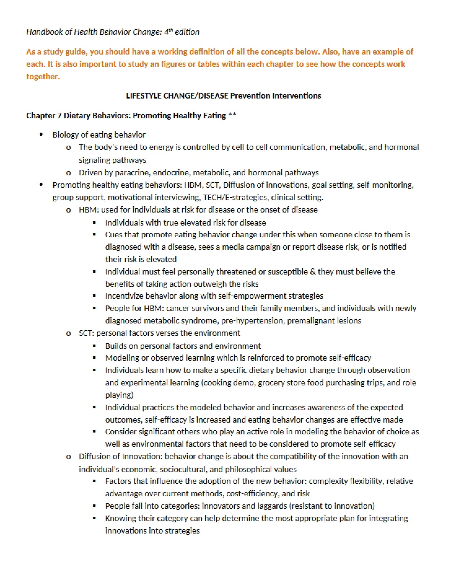 Healthy Eating Promotion and Dietary Behaviors (Ch 7)