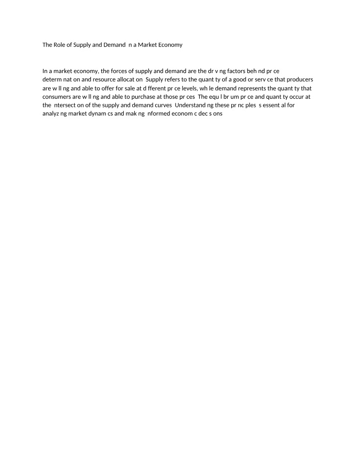 Supply and Demand in a Market Economy