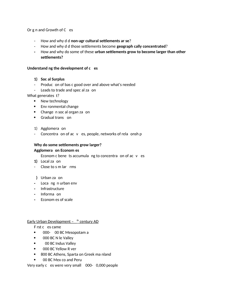 Notes on Urbanization and City Development